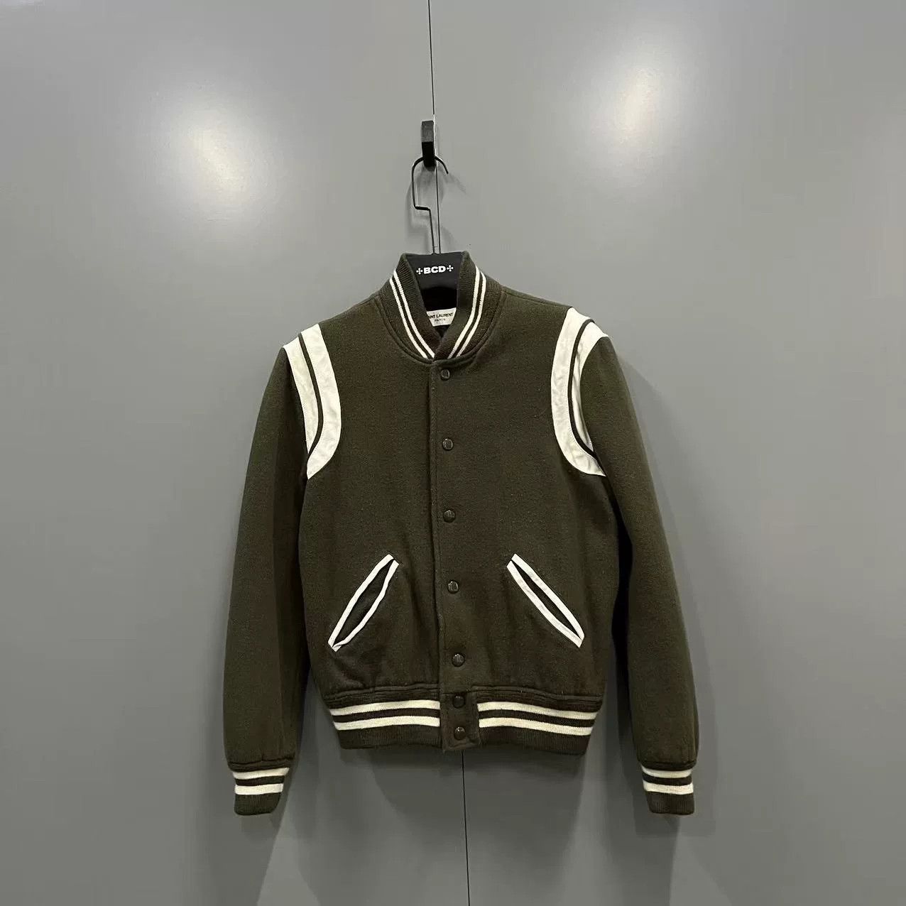Saint Laurent Paris SAINT LAURENT Olive Green Baseball Jacket Size US S / EU 44-46 / 1 - 1 Thumbnail