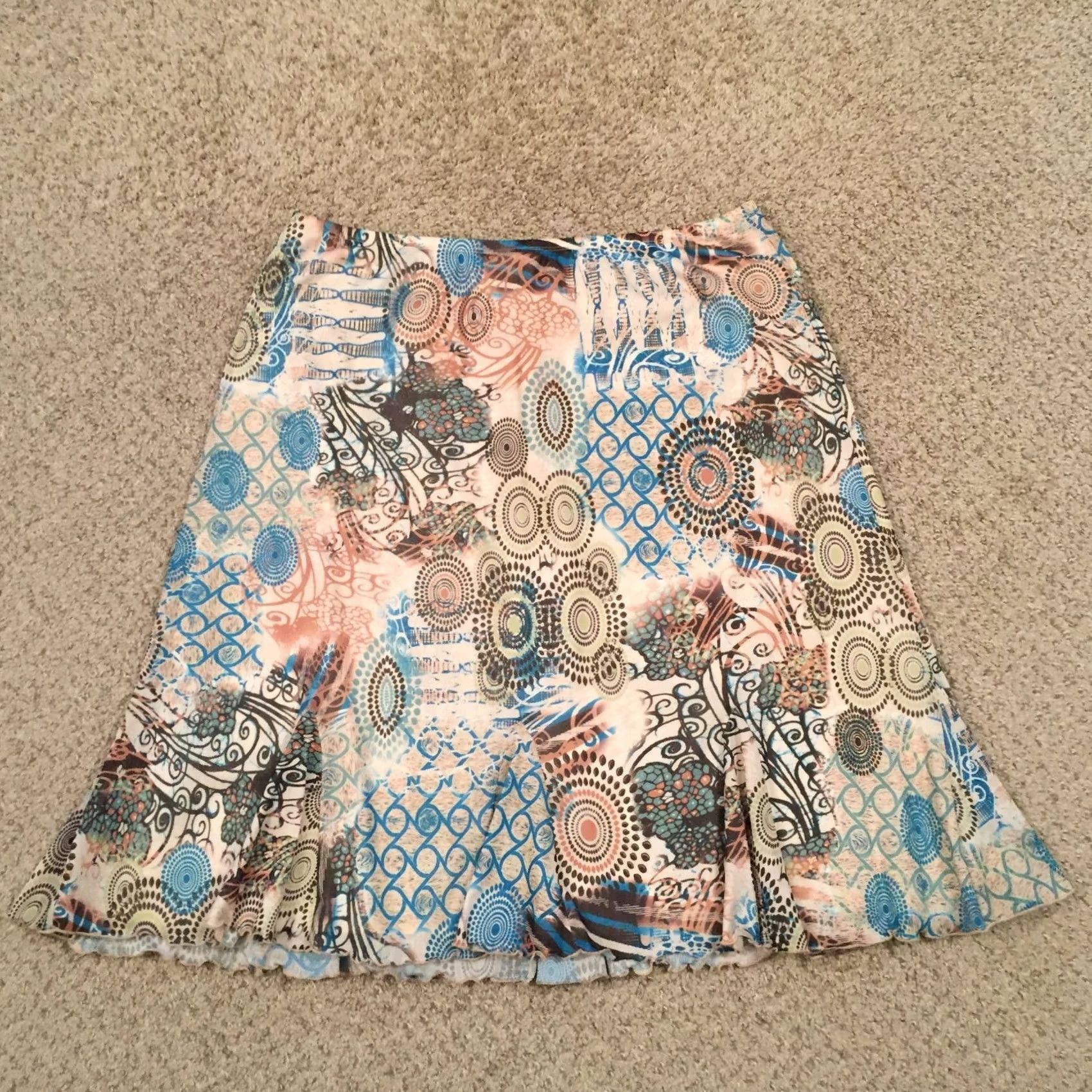 Vintage Preswick & Moore Geocuted Knee Length Blue Beige Polyester Skirt XL Size 40" / US 18 - 7 Thumbnail