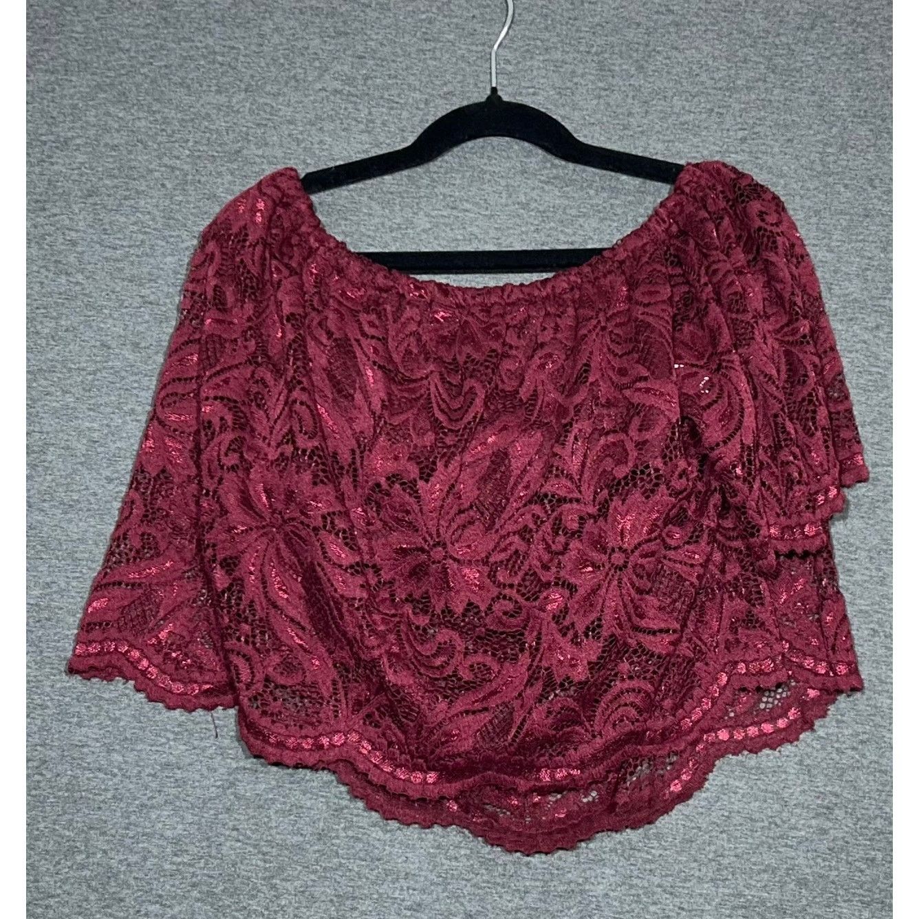 Other Ambiance | Burgundy Lace Crop Top Style #69238 | Small Size S / US 4 / IT 40 - 1 Thumbnail