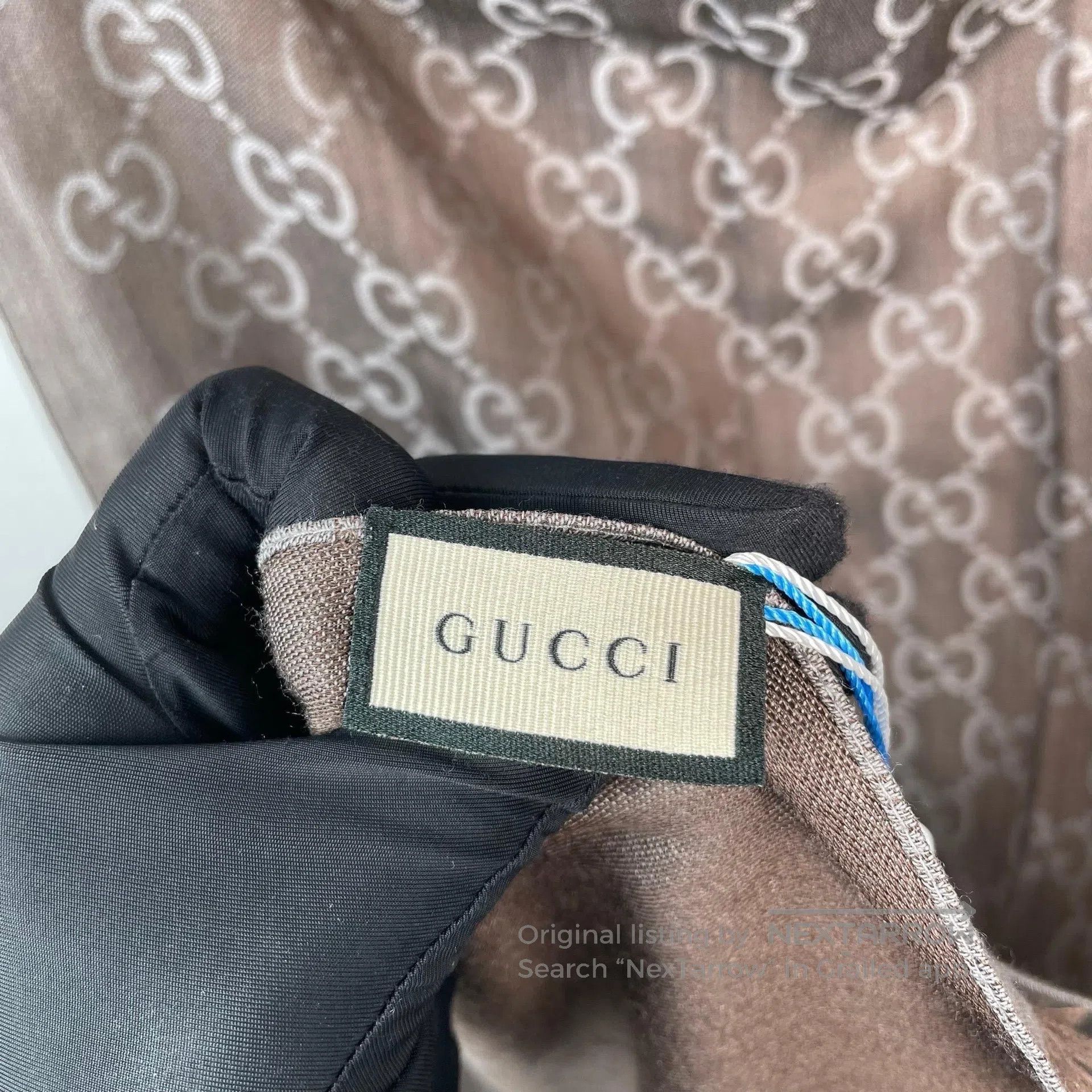 Gucci Guicci Double G Dark Gray Double-Sided Printed Fringe Cash Size ONE SIZE - 7 Thumbnail