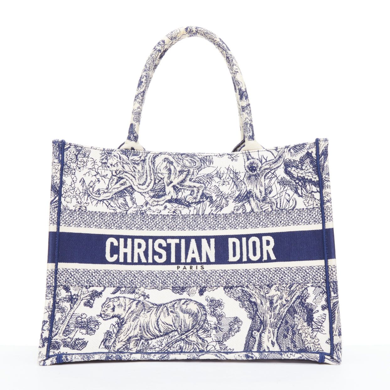 Dior CHRISTIAN DIOR Book Tote navy cream Toile de Jouy canvas bag Size ONE SIZE - 1 Thumbnail