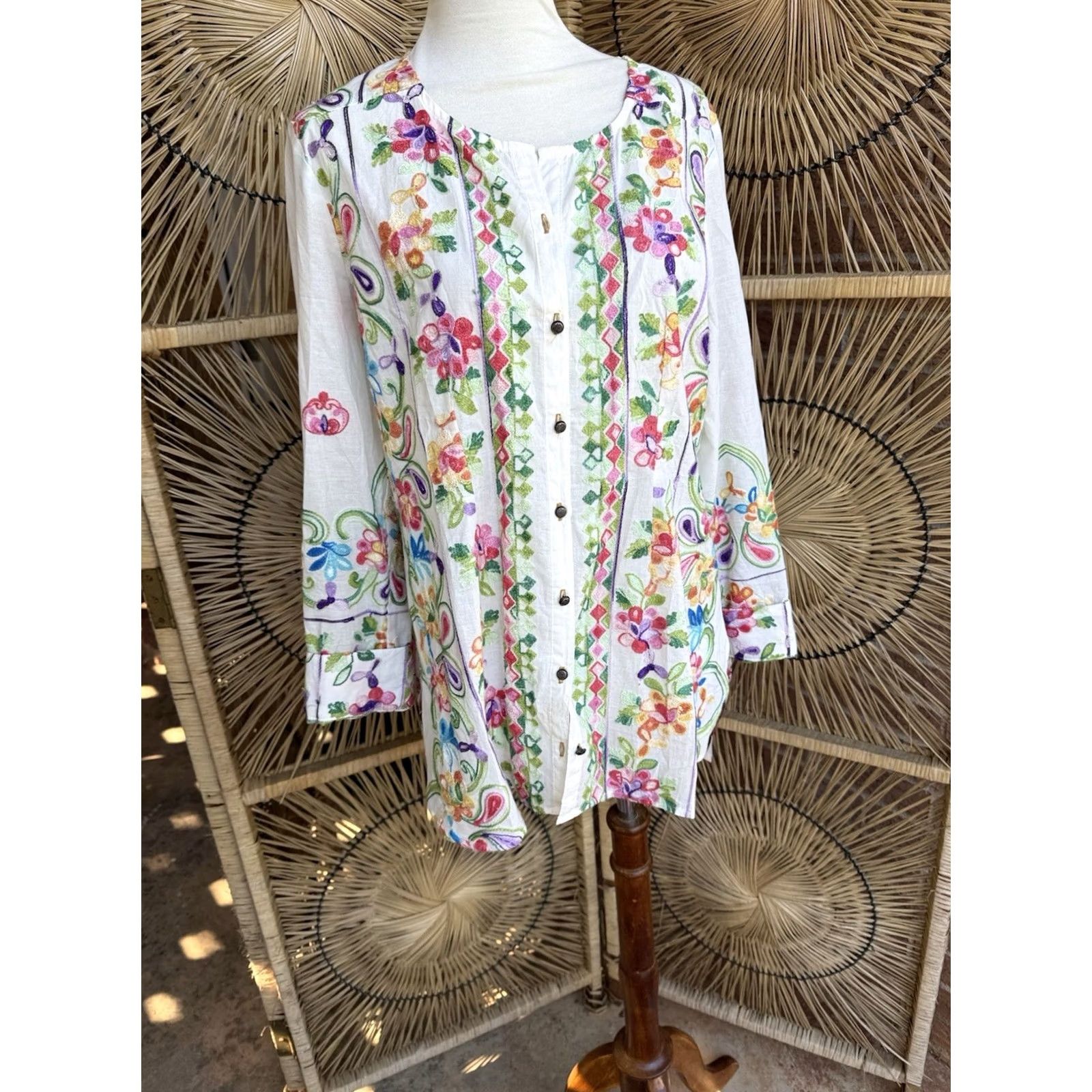 Soft Surroundings Soft Surroundings Blouse Tunic Women Small Multicolor Floral Embroidered Cotton Boho Festival Size S / US 4 / IT 40 - 3 Thumbnail