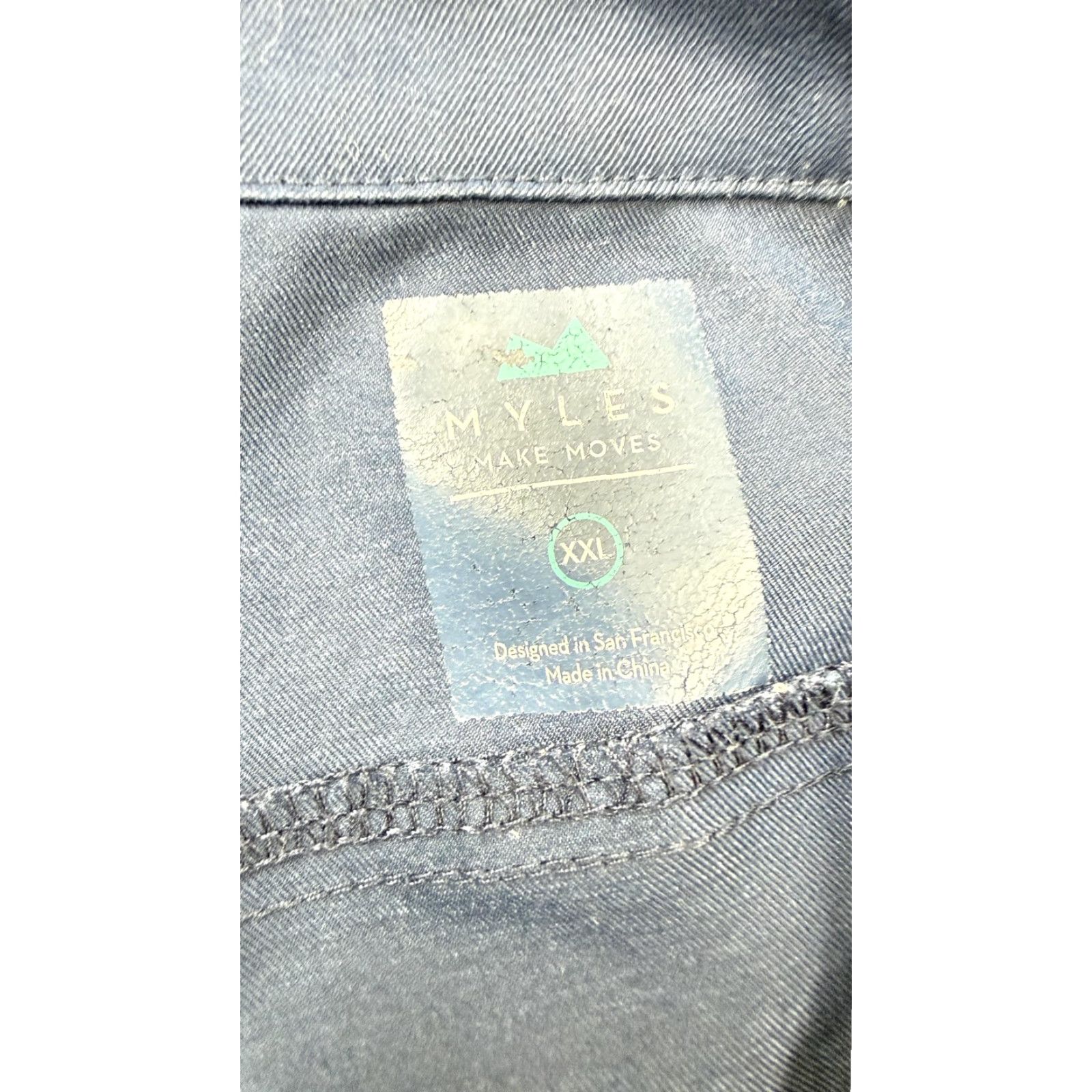 Vintage Myles Pants Mens 2XL Navy Blue Performance Chino Polyester Straight Leg Front Zip Pockets Casual Travel Athletic Size US 39 - 7 Thumbnail
