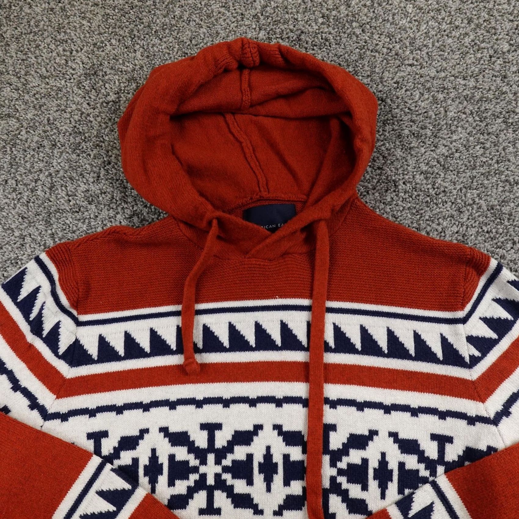 American Eagle Outfitters American Eagle Outfitters Sweater Mens MT Orange Nordic Aztec Fair Isle Hoodie Waffle Knit Size US M / EU 48-50 / 2 - 3 Thumbnail