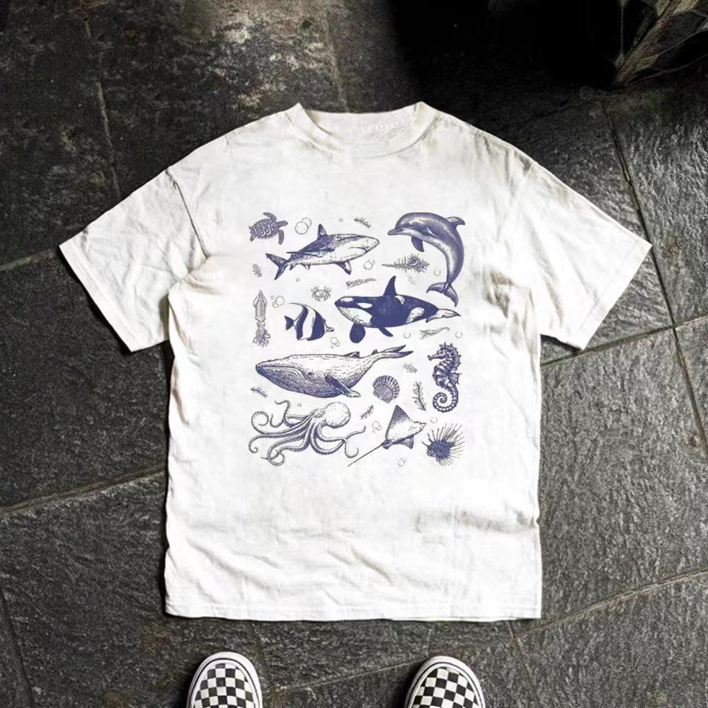 Japanese Brand × Vintage White washed vintage whale print cotton t-shirt Size US M / EU 48-50 / 2 - 1 Thumbnail