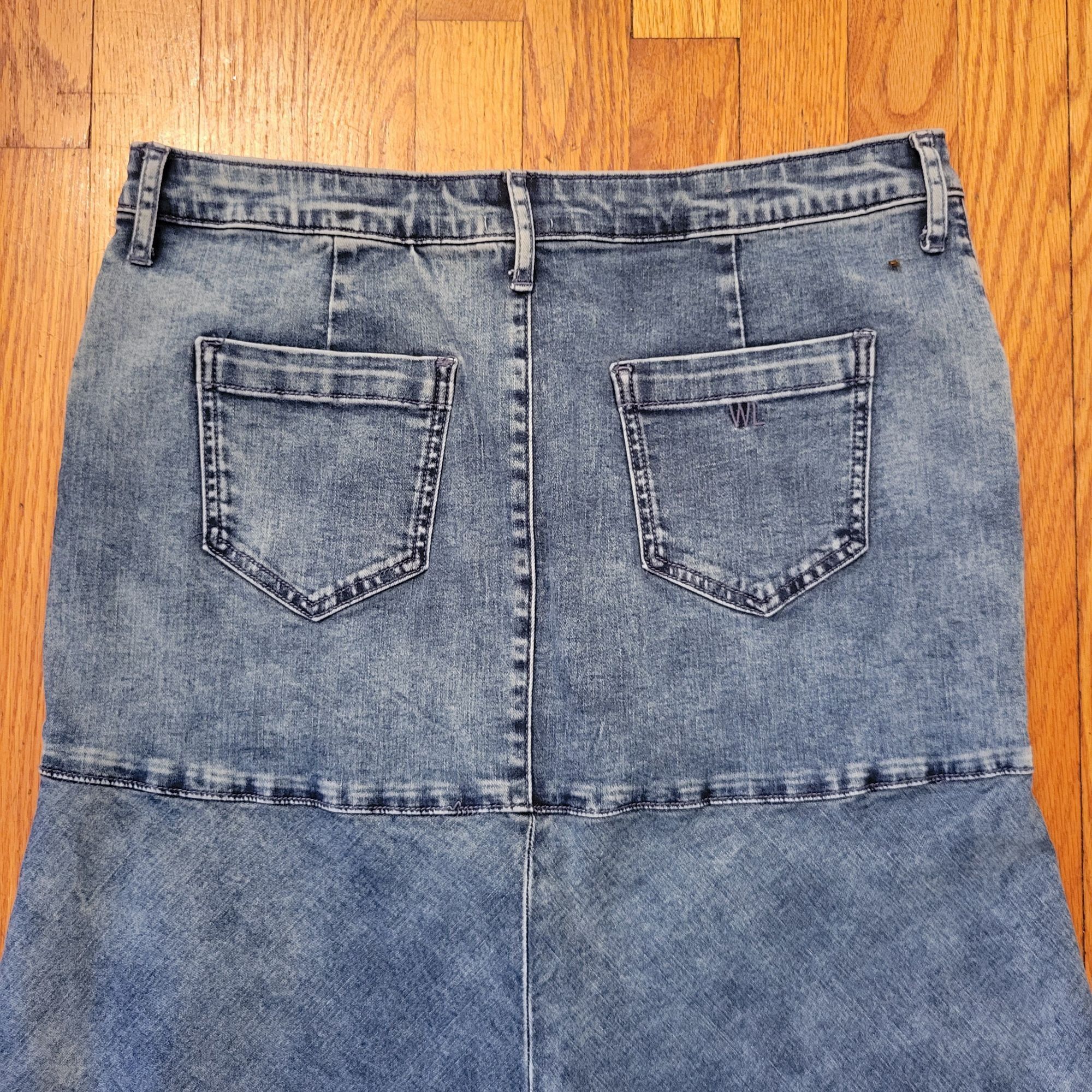 Other Wash Lab Blue Jean Denim Skirt 32 Flared A Line Back Slit Ye Size 35" - 6 Thumbnail