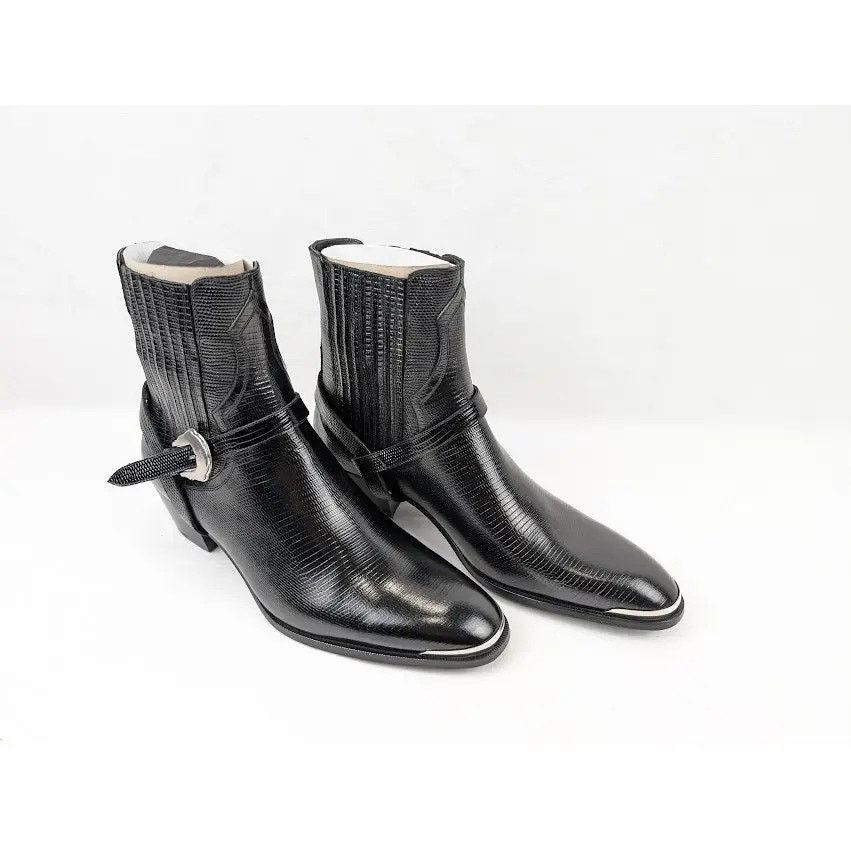 Celine o1rshd1 Chelsea Lizard Stamped Calfskin Issac Boots in Black Size US 7 / EU 40 - 12 Thumbnail