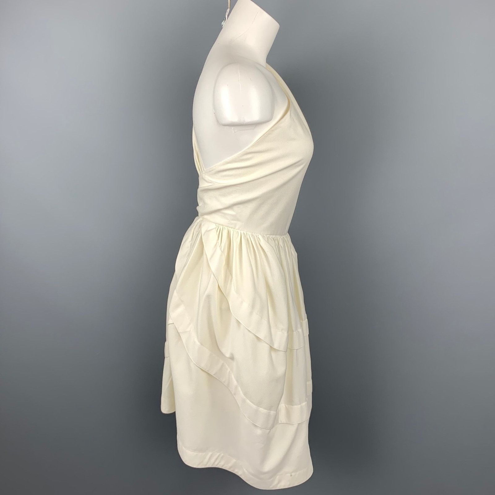 Alaia Size S Cream Cotton Asymmetrical Fit & Flare One Shoulder Size S / US 4 / IT 40 - 3 Thumbnail