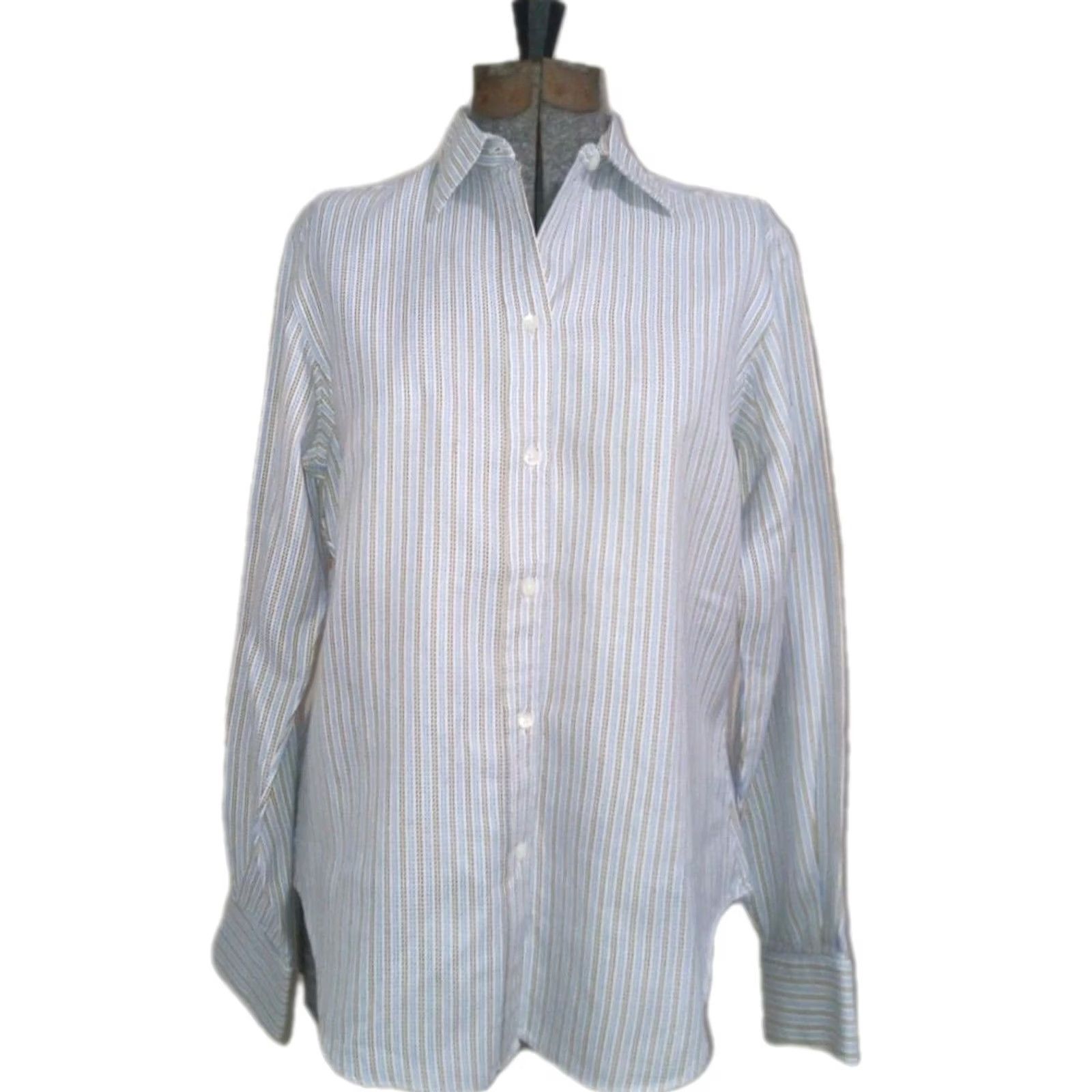 Vintage Essenza Striped Button-Up Shirt Womens L Blue Size L / US 10 / IT 46 - 6 Thumbnail