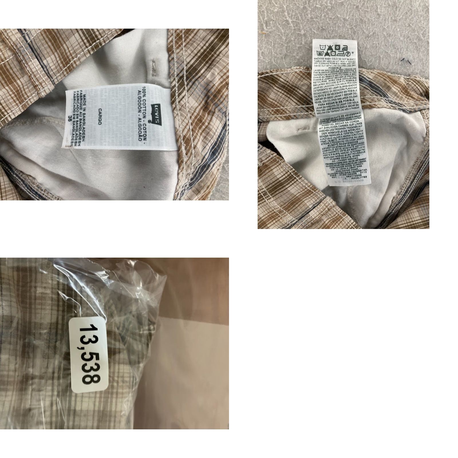 Levi's Levis Mens 36 Cargo Shorts Beige Tan Plaid Khaki Extra Large XL Size US 36 / EU 52 - 8 Thumbnail