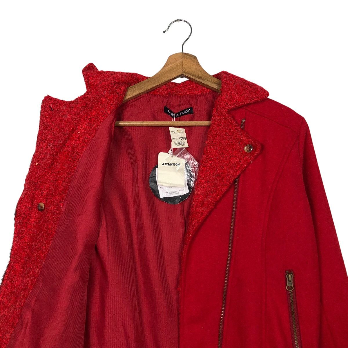 Japanese Brand Frantic Candy Red Wool Moto Jacket with Belt Issey Miyake Size M / US 6-8 / IT 42-44 - 13 Thumbnail