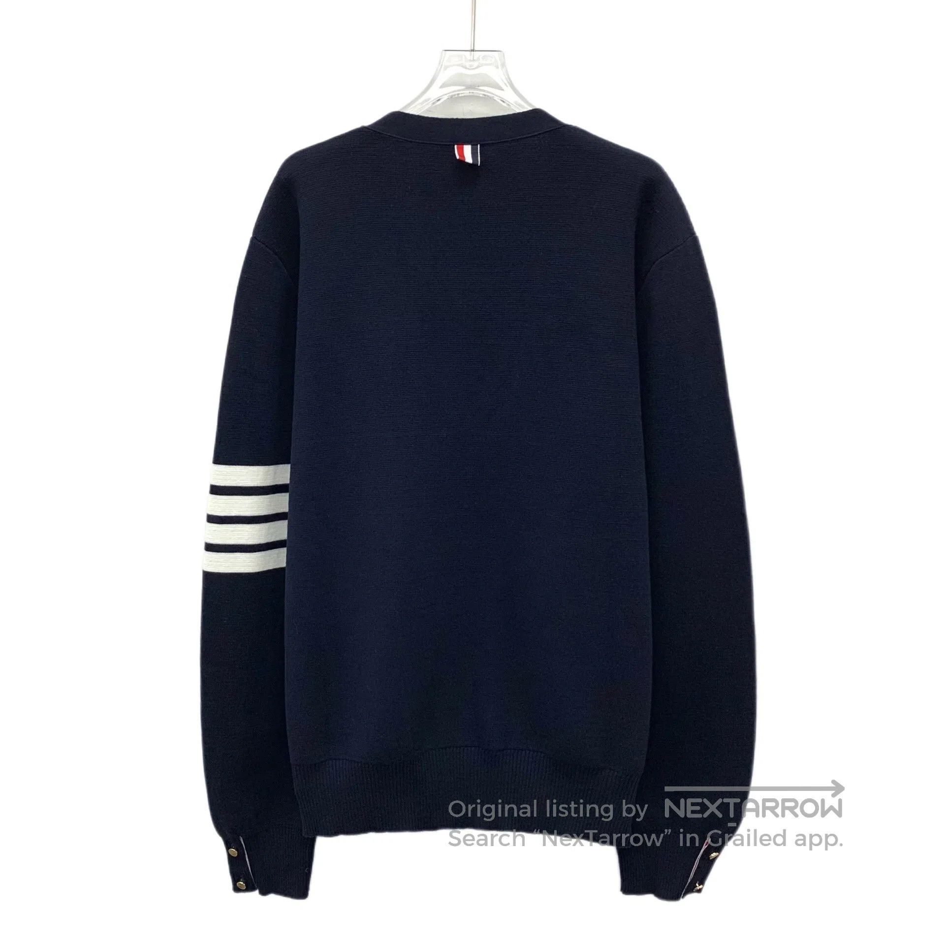 Thom Browne Thom Browne Dark blue classic four-bar cotton V-neck singl Size US XXL / EU 58 / 5 - 2 Thumbnail