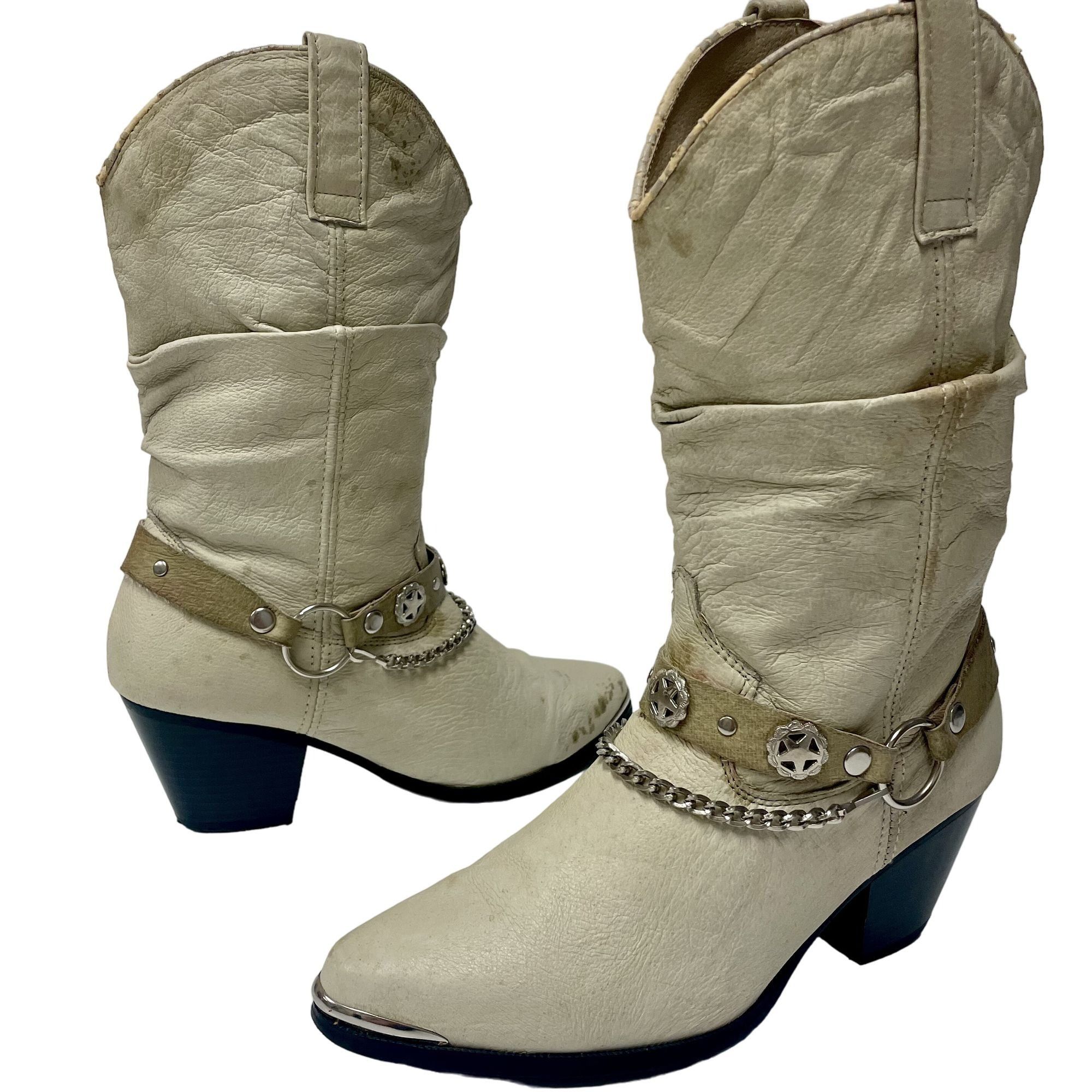 Other Vtg Dingo Bone Leather Cowboy Western Lone Star CONCHO Boots Size US 7.5 / IT 37.5 - 1 Thumbnail