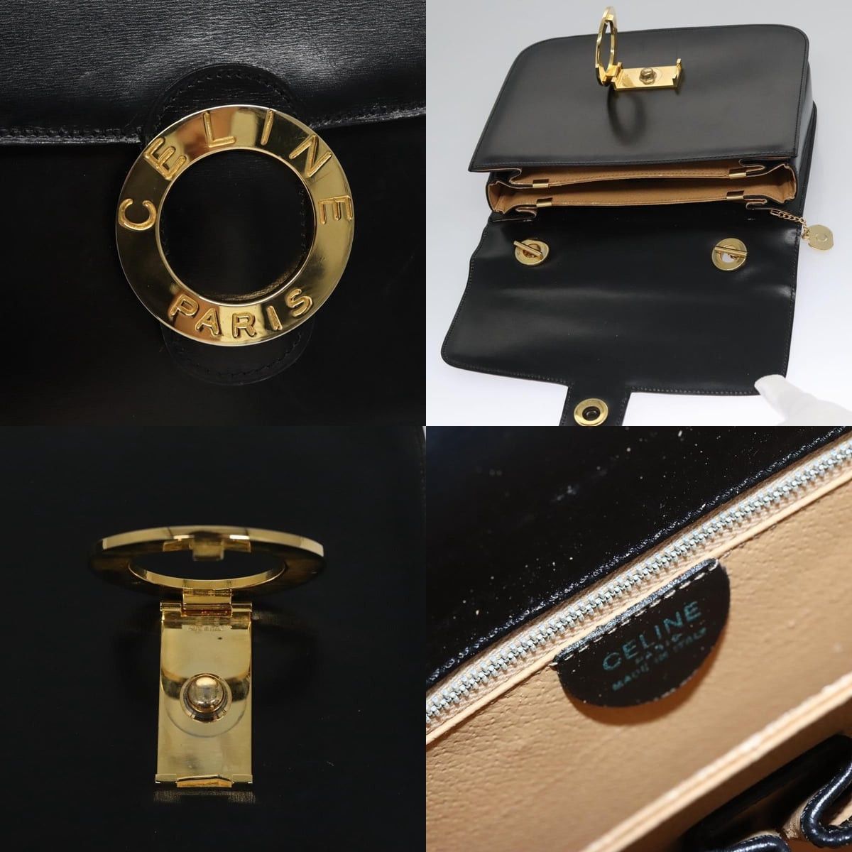 Celine CELINE Hand Bag Leather Black Gold Size ONE SIZE - 11 Thumbnail