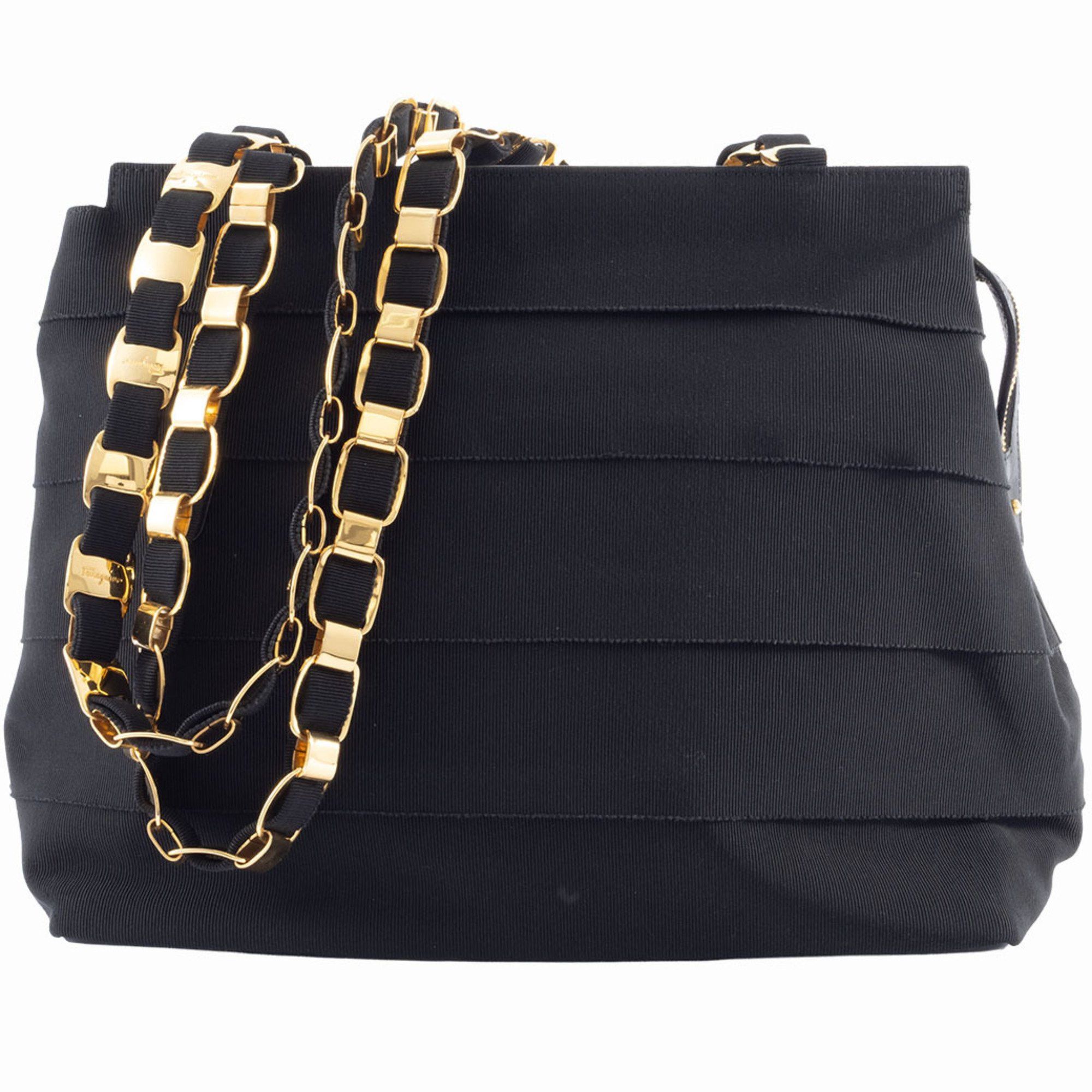 Salvatore Ferragamo Vara Chain Shoulder Tote AU21 5252 Nylon Black Women's