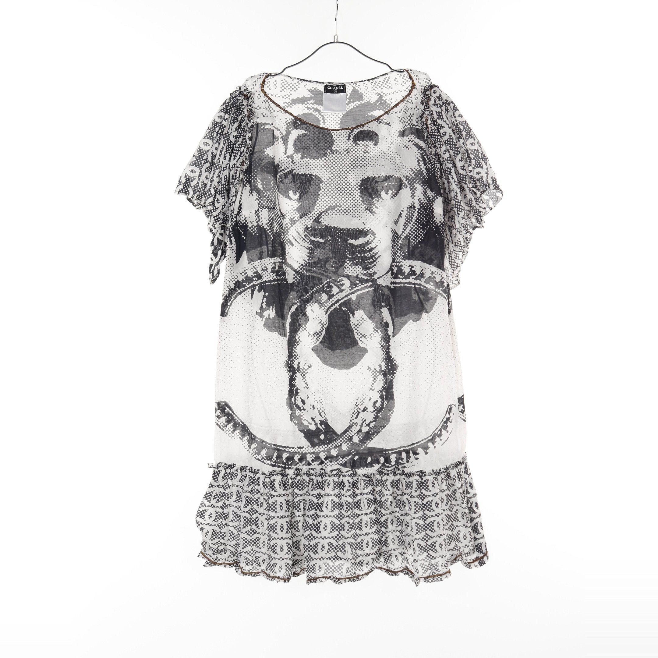 Chanel Chanel Lion Coco Mark Chiffon One Piece Cotton Silk White Black Frill Size ONE SIZE - 1 Thumbnail