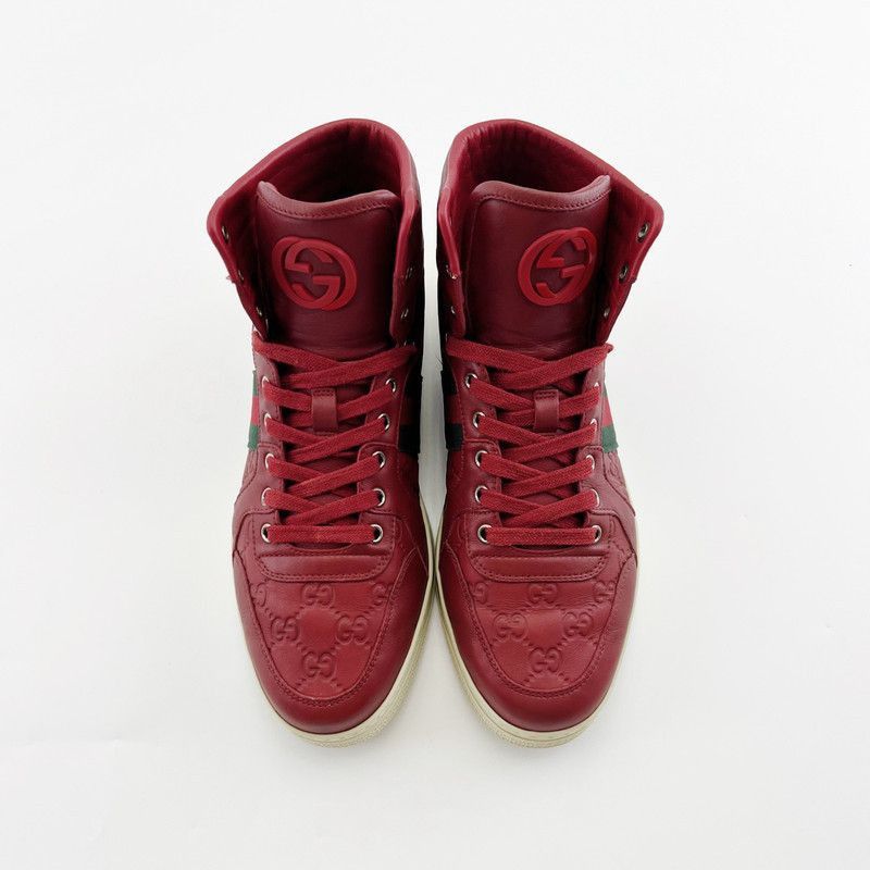 Gucci Gucci Red High-Top Leather Sneakers for Men Size US 8.5 / EU 41-42 - 2 Thumbnail