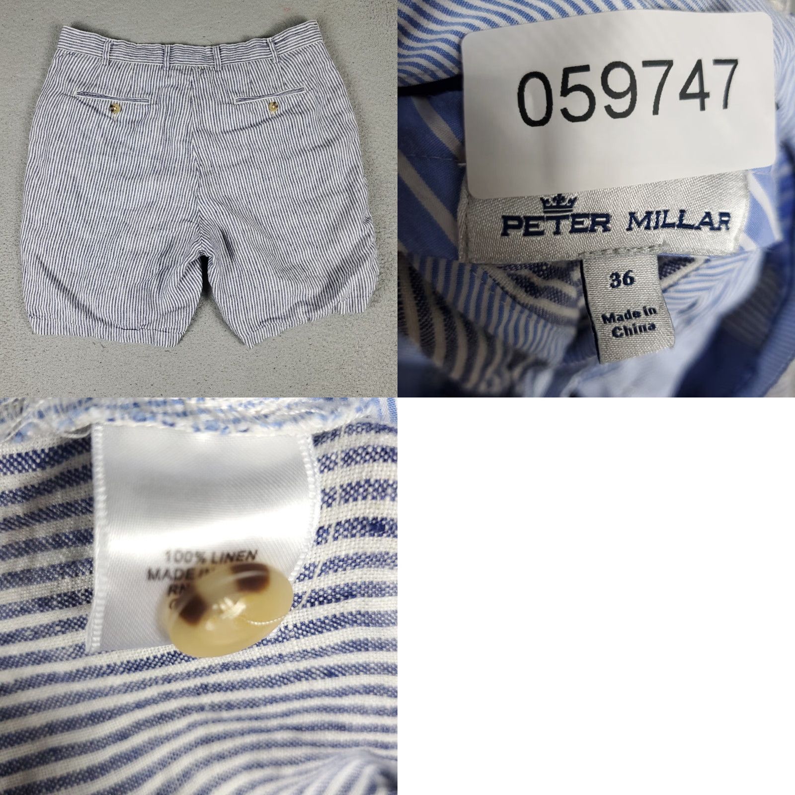Peter Millar VINTAGE Peter Millar Shorts Men 36 Blue Striped Linen Flat Front Chino Casual Summer Size US 36 / EU 52 - 8 Thumbnail