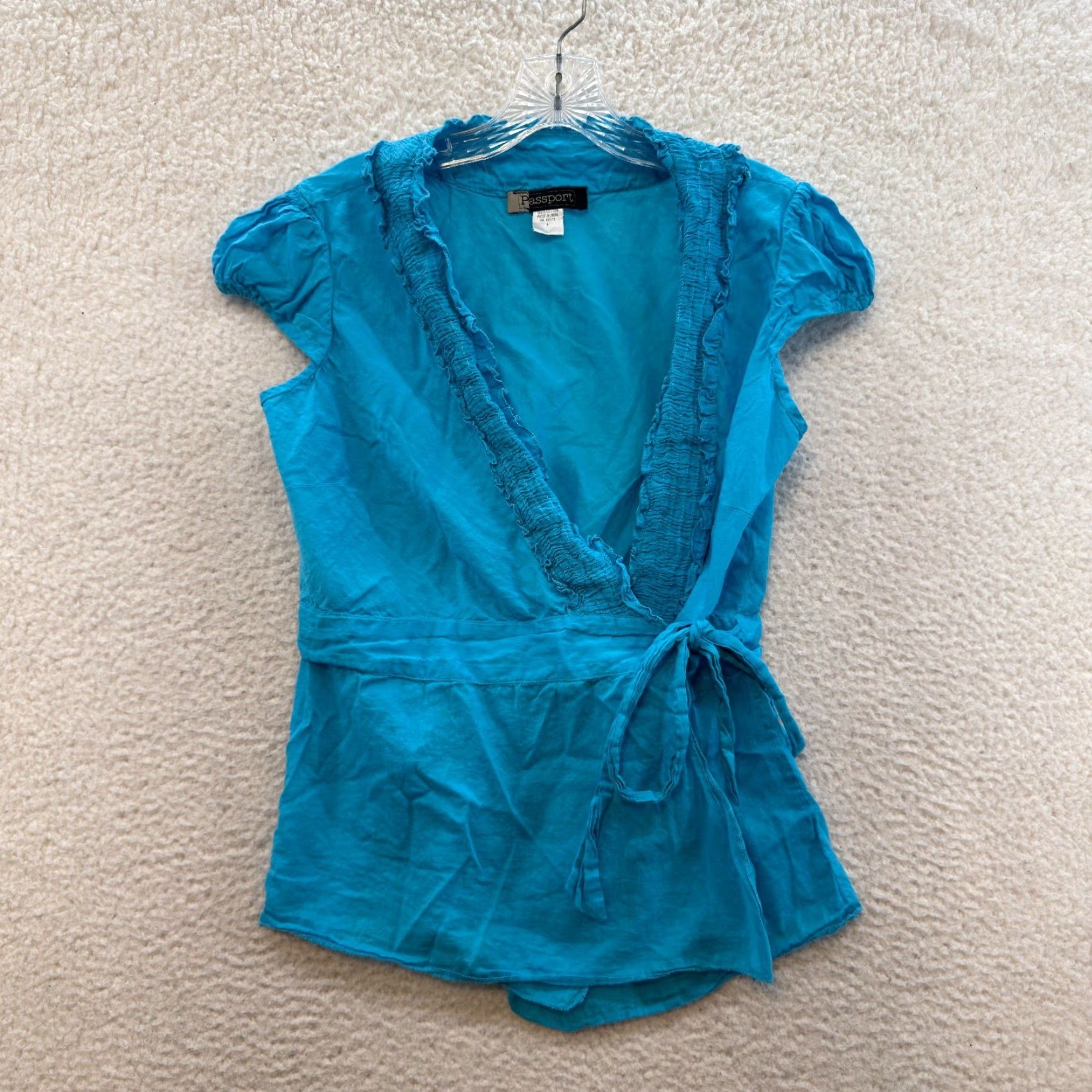 Vintage VINTAGE Y2K Passport Wrap Top Shirt Aqua Blue Cap Sleeve Boho Grunge Cottagecore M Womens Girls Mens Size M / US 6-8 / IT 42-44 - 2 Thumbnail