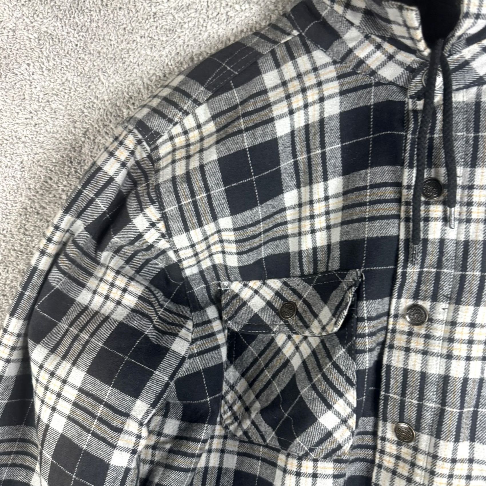 Vintage Brazos Jacket Mens XL Gray Plaid Flannel Hooded Quilted Snap Front Workwear Size US XL / EU 56 / 4 - 6 Thumbnail