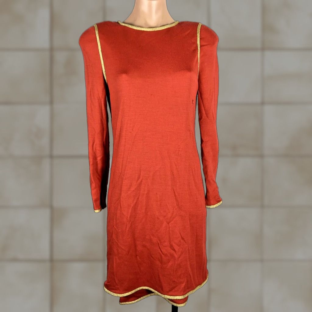Vintage VINTAGE Stanley Platos Martin Ross Red Gold Cocktail Dress Mini  Dress Long Sleeve 8 Womens | Grailed