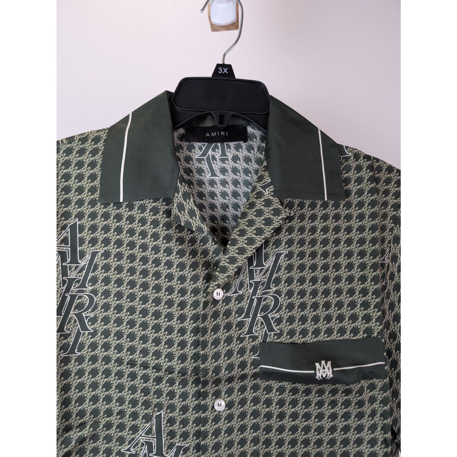 Amiri o1rshd1 Amiri Houndstooth Bowling Shirt in Rain Forest Size US M / EU 48-50 / 2 - 7 Thumbnail
