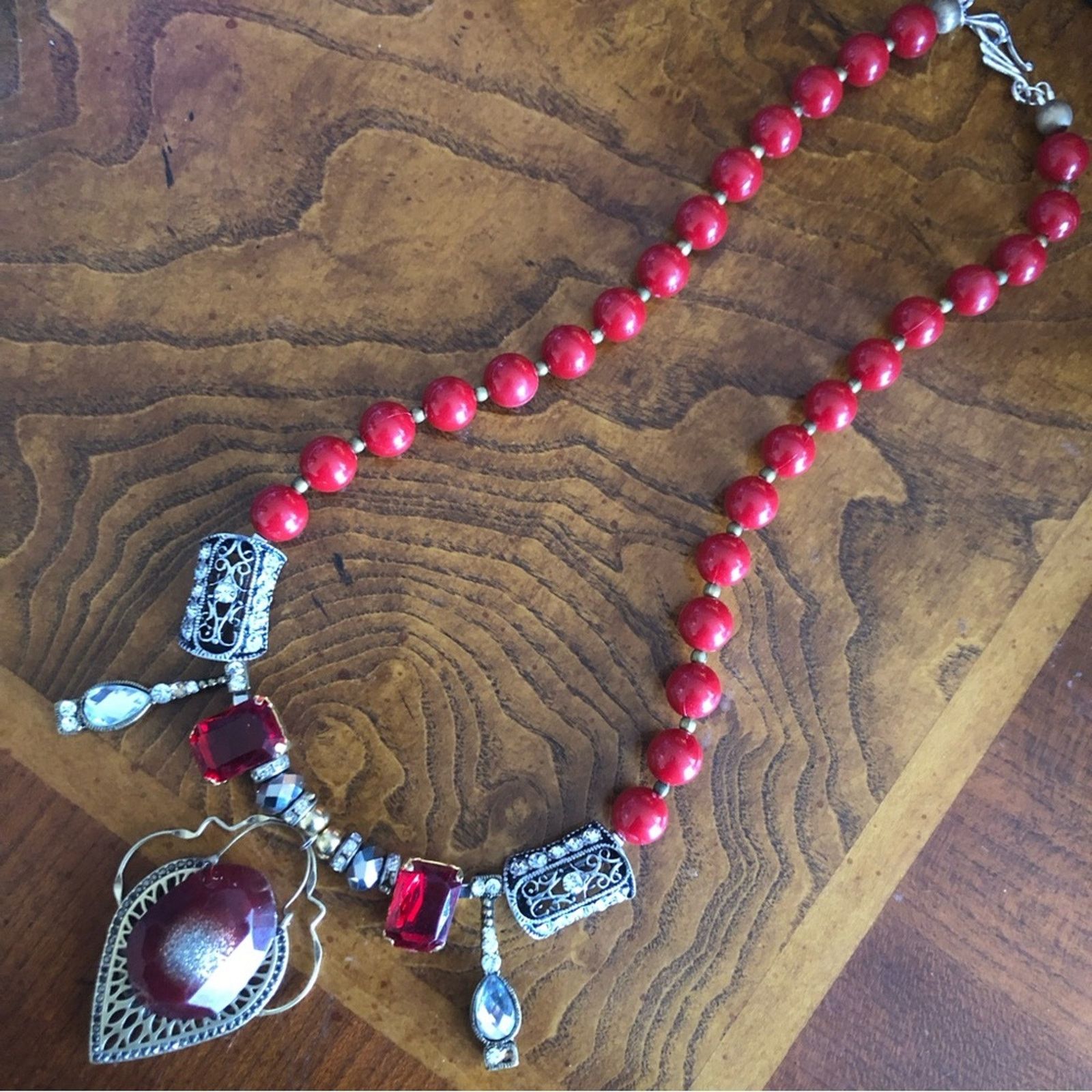 Handmade Handcrafted bowl of cherries fancy beaded crystal necklace Size ONE SIZE - 2 Thumbnail