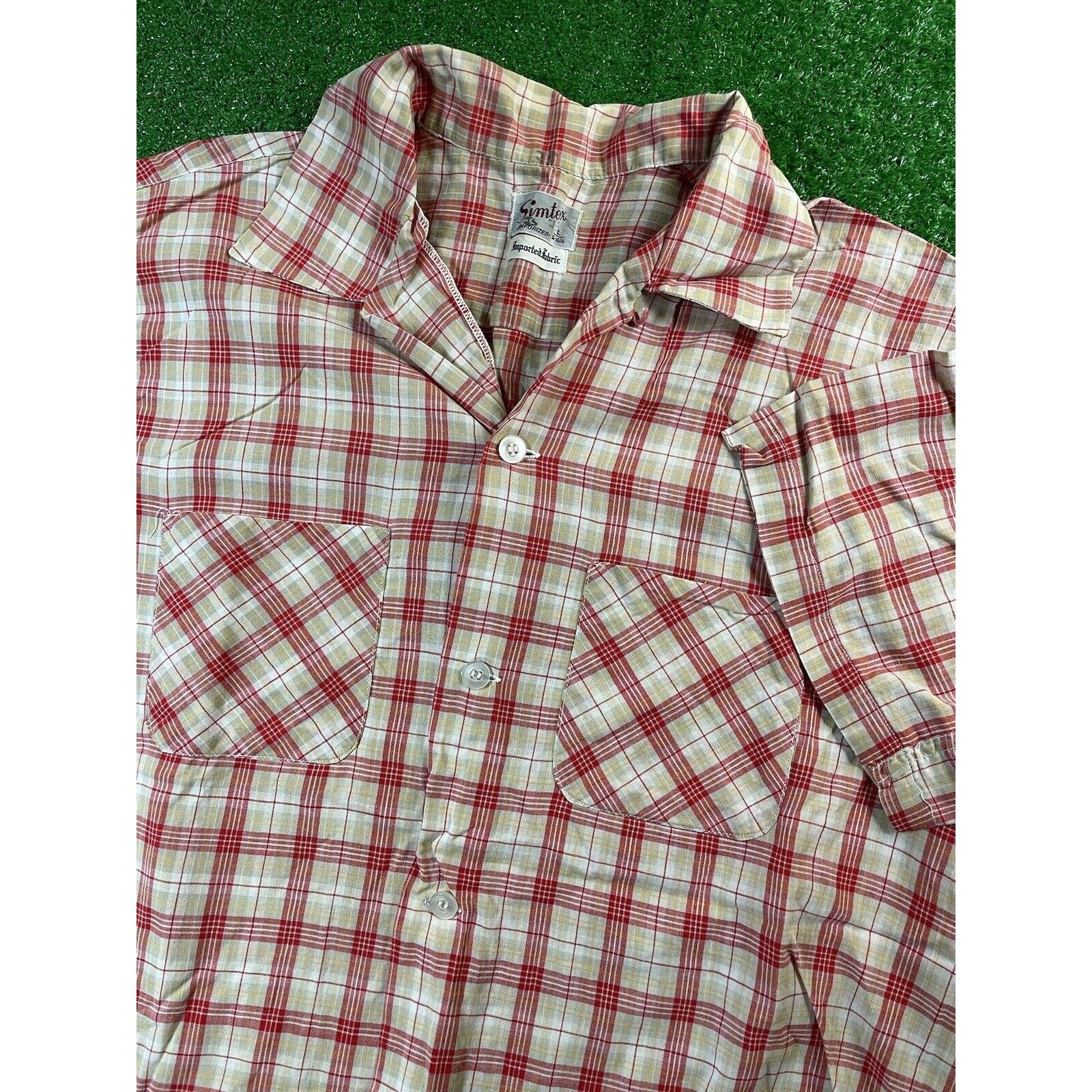 image of Vintage 50S Large Plaid Cotton Short Button Loop Shirt Usa, Men's