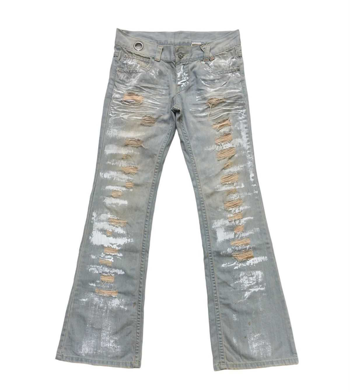 image of Vintage Trashed Flared Denim Low Rise Paint Splash, Men's (Size 32)