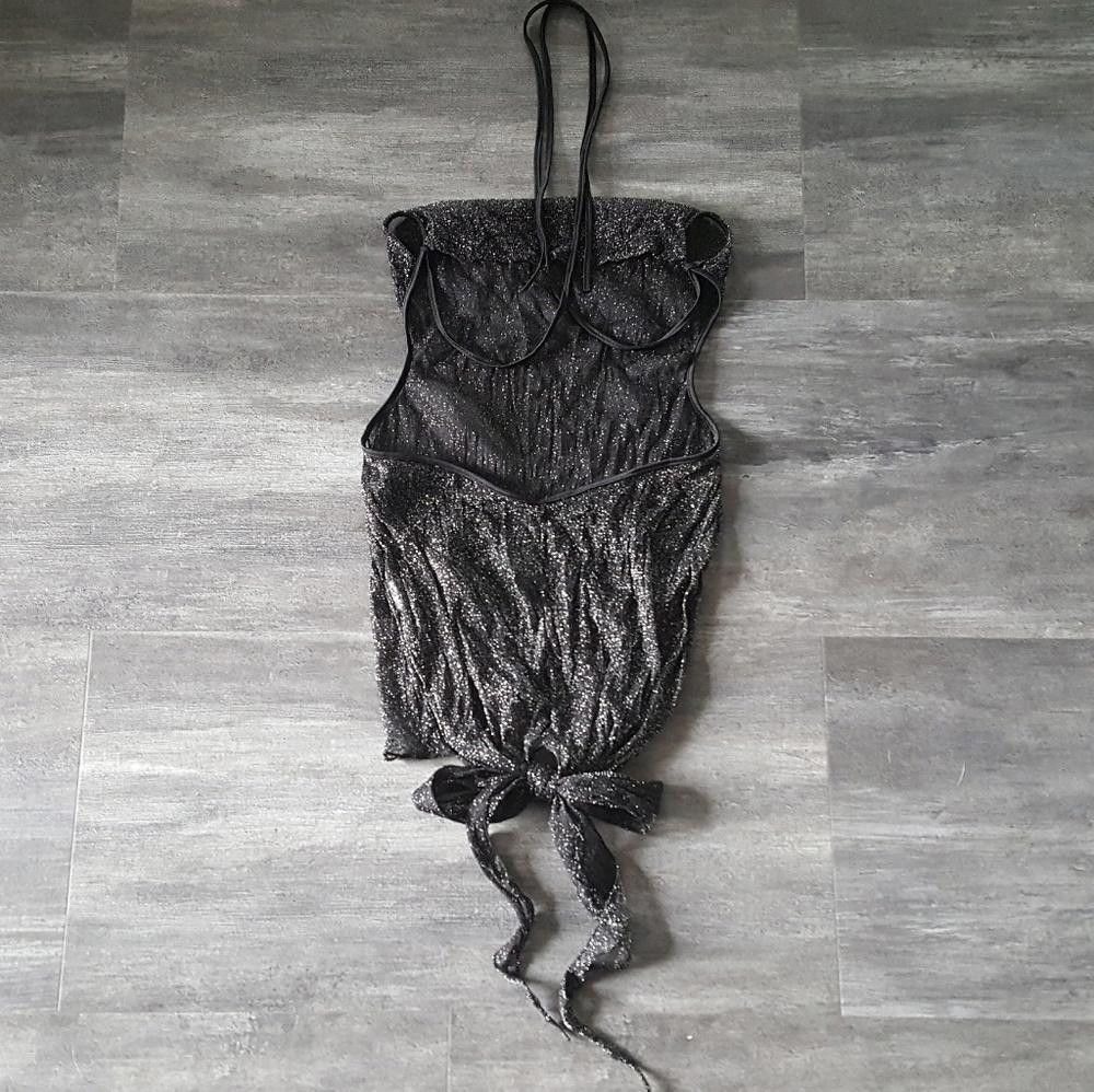Designer Black Shimmer Detailed Seductive Sheer Slip Size ONE SIZE - 2 Thumbnail