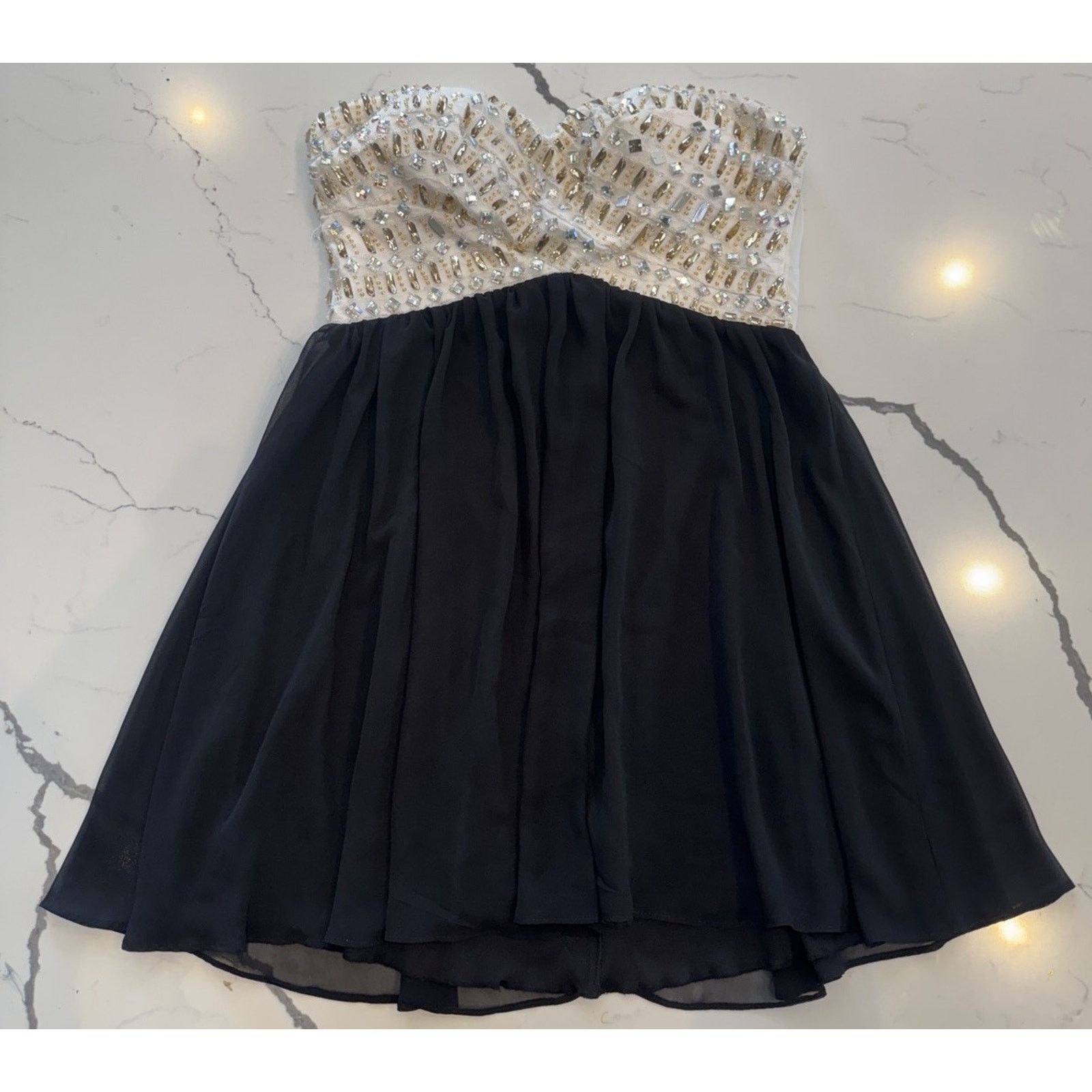 Other B Smart Strapless Beaded Party Mini Dress Womens black Ivory Size L / US 10 / IT 46 - 1 Thumbnail