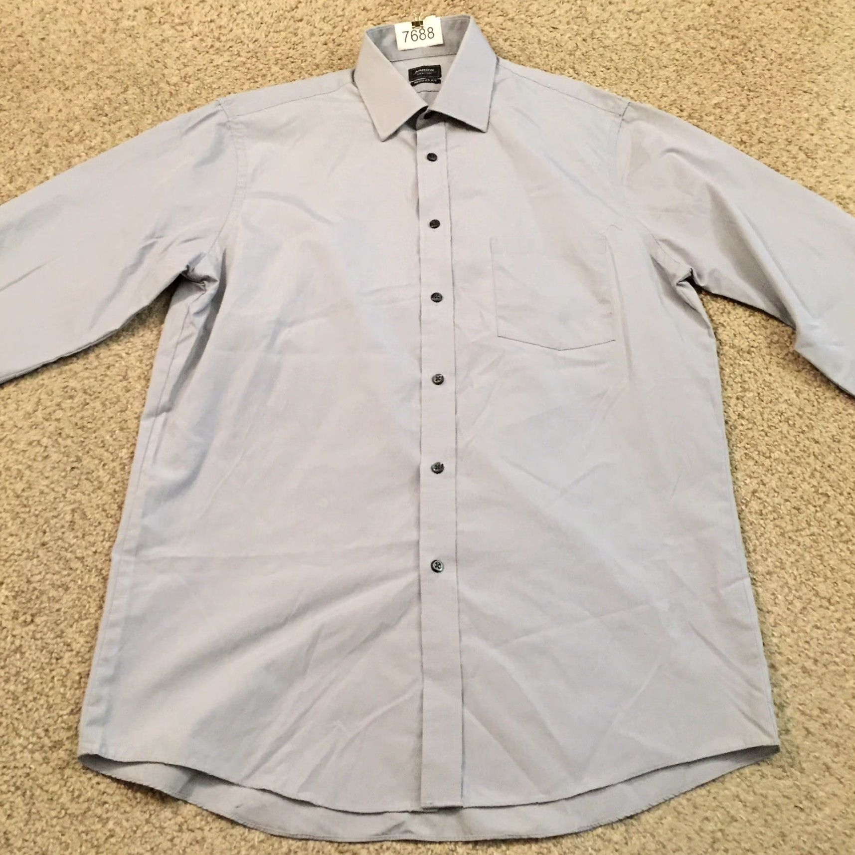 Arrow Arrow Shirt Mens Medium Solid Gray Long Sleeve Button Up Regular Fit Size US M / EU 48-50 / 2 - 5 Thumbnail