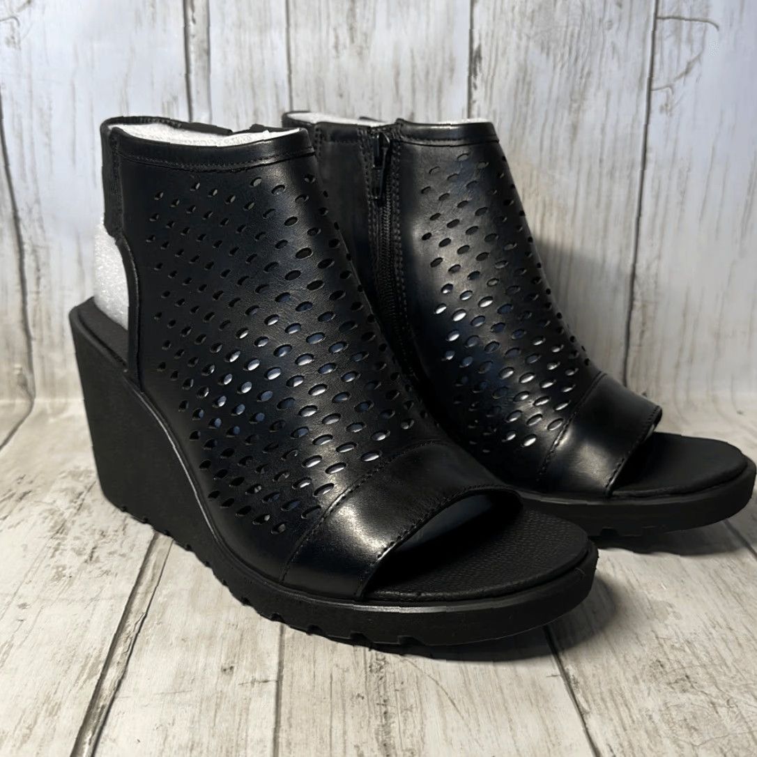 Ecco Ecco Freja Black Wedge Sandal Open Toe Zip Women's 7 Leather Size US 7 / IT 37 - 2 Thumbnail