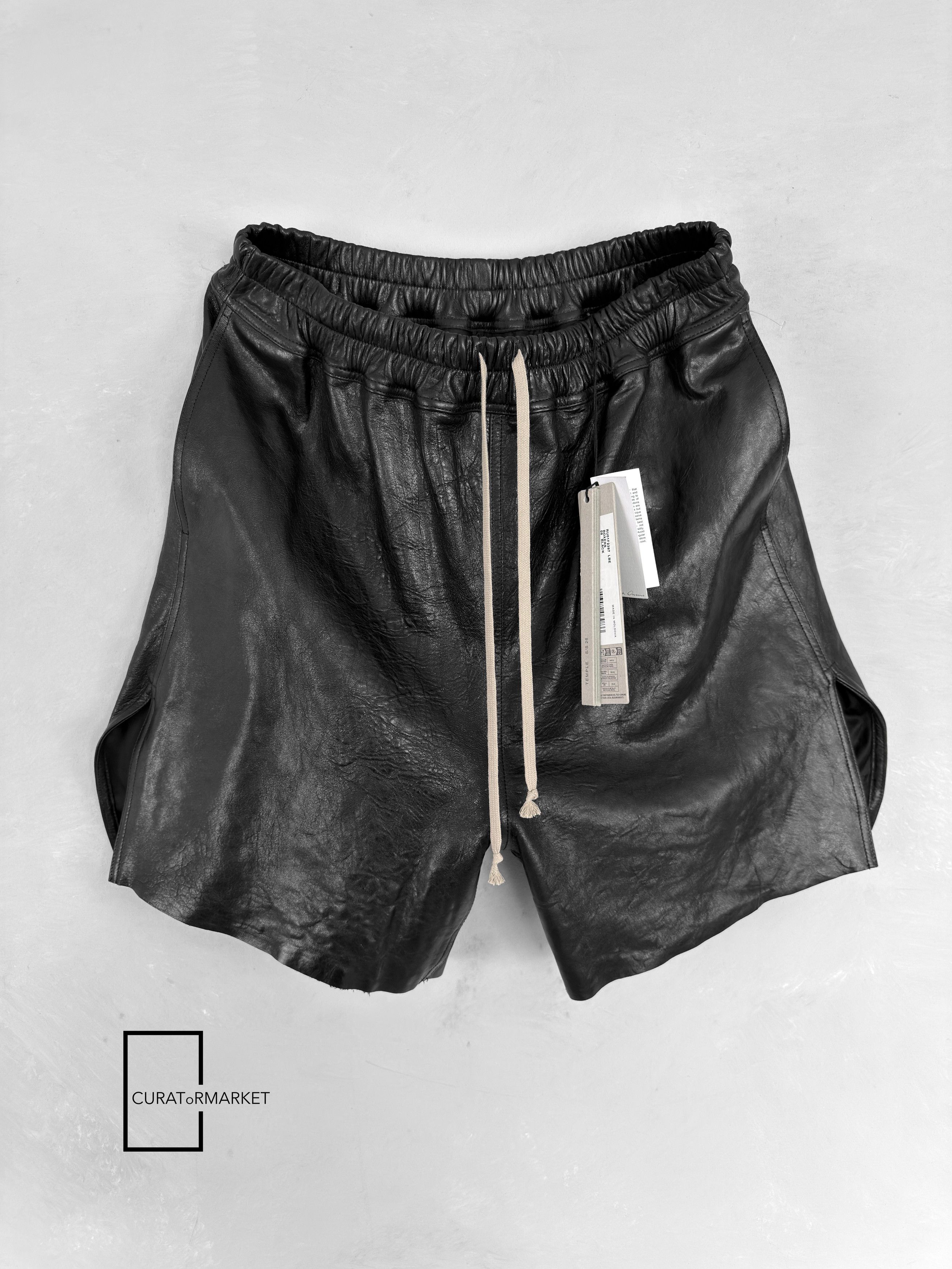 Rick Owens Boxers Textured Tumbled Lamb Leather Drawstring SS26