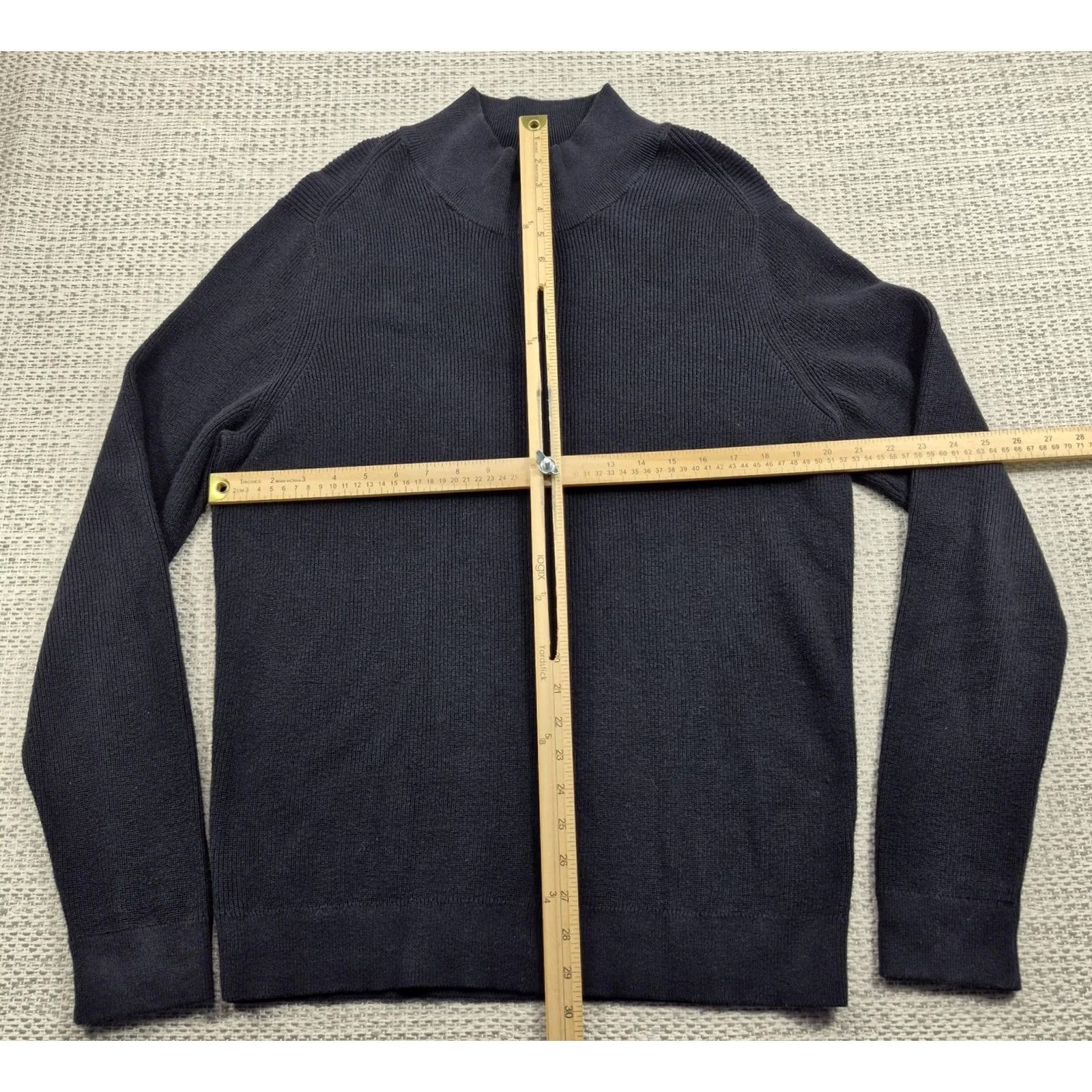Nordstrom Nordstrom Mens Large Black Cotton Cashmere 1/4 Zip Mock Neck Pullover Sweater Size US L / EU 52-54 / 3 - 6 Thumbnail