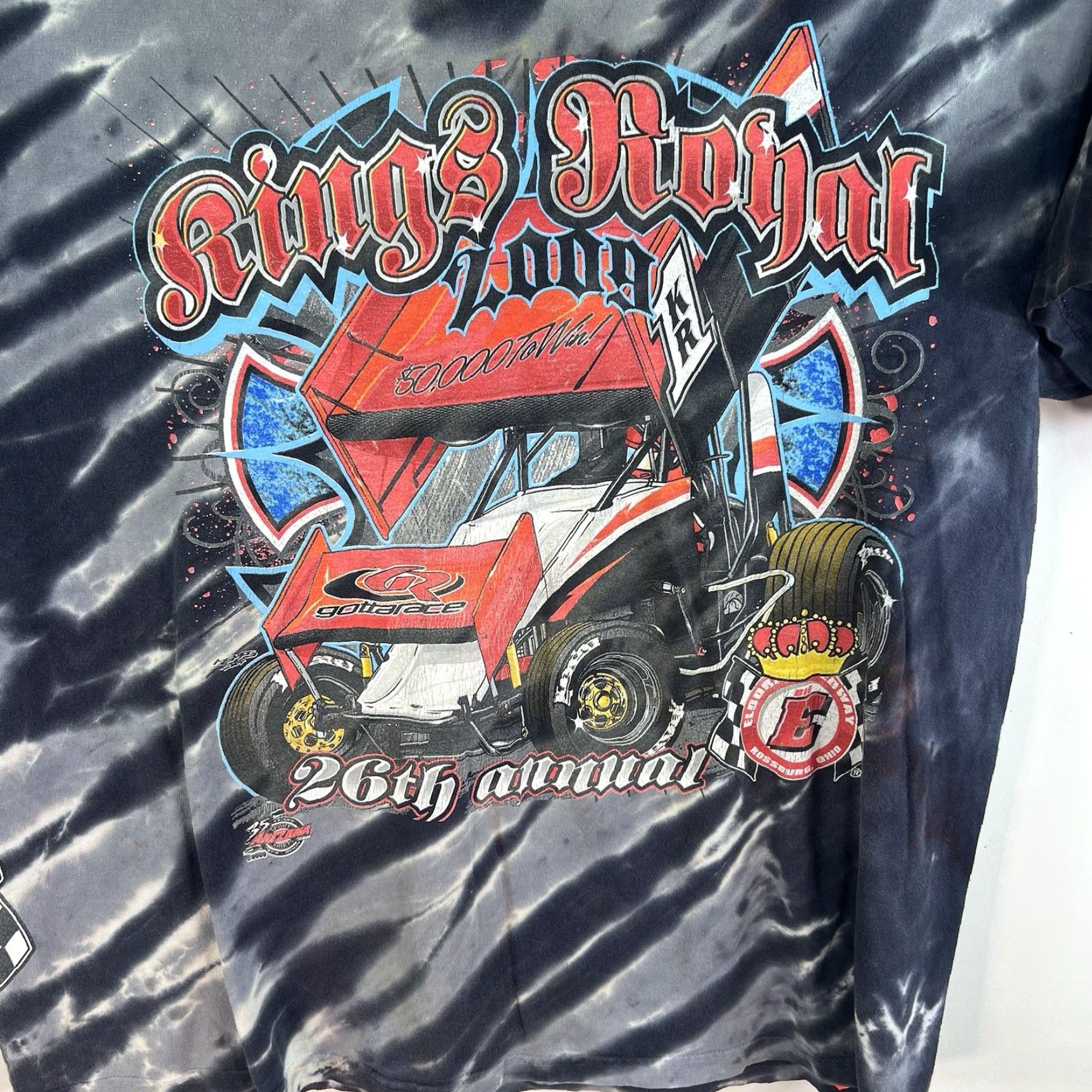 Gildan Kings Royal 2009 26th Annual Race T-Shirt Mens XL Tie Dye Gray Graphic Print Double-Sided Limited Edition Gildan Ultra Cotton USA Cars Sports Shirt Size US XL / EU 56 / 4 - 2 Thumbnail