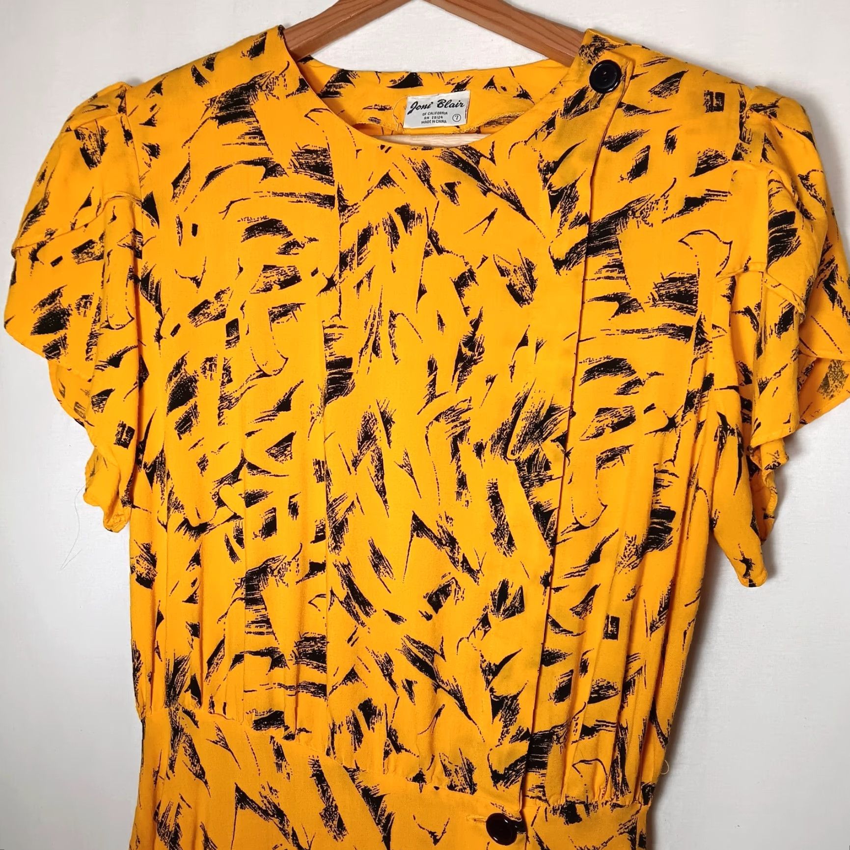 Blair VINTAGE 1980s Joni Blair Dress Abstract Gold Black Drop Waist Button Size 7 Womens Size M / US 6-8 / IT 42-44 - 5 Thumbnail