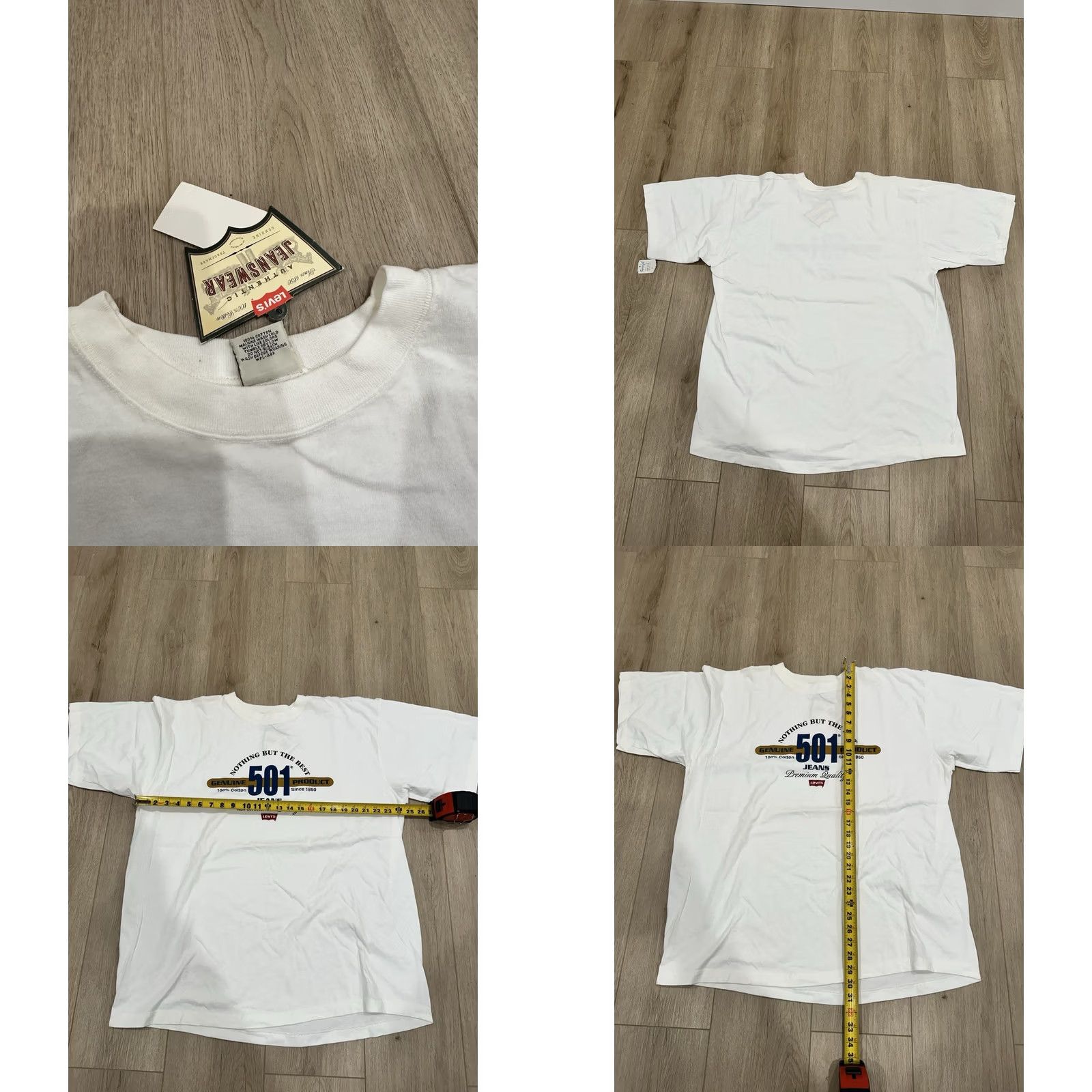 Levi's VINTAGE LEVI'S 501 Promo Genuine USA Made Jeans White T-Shirt Mens Large 90s Logo Crew Neck Short Sleeve Cotton White Tee Men Size US L / EU 52-54 / 3 - 8 Thumbnail