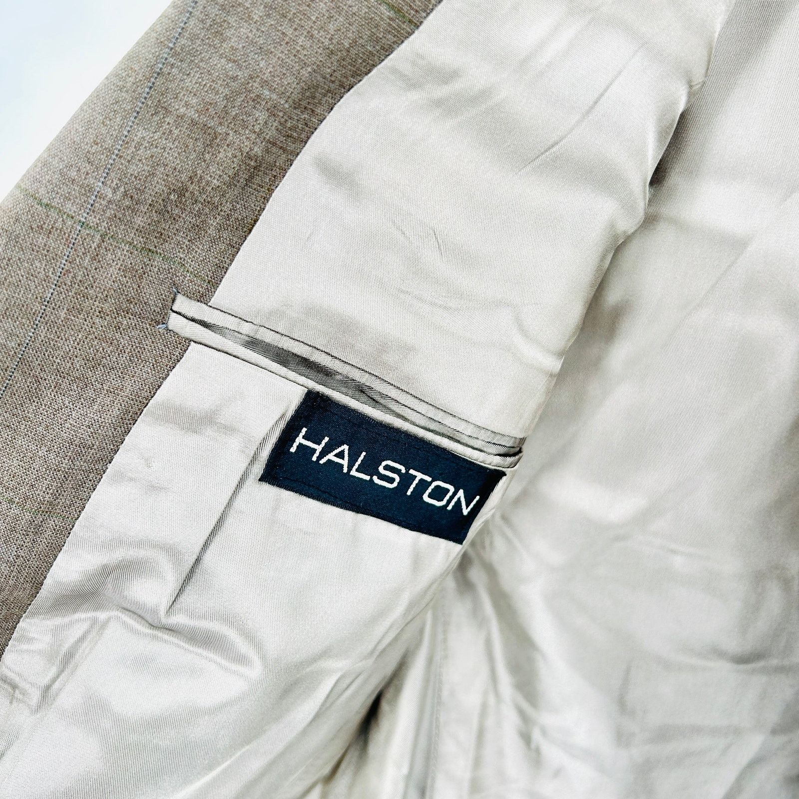 Halston NWT Vintage 90s Wool Blend Taupe Two Button Blazer Jacket Size 40S - 6 Thumbnail