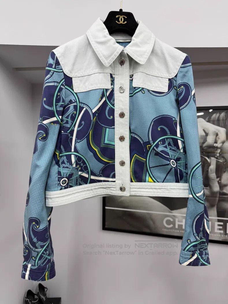 Hermes Hermes Blue color-blocked wheel print jacket Size XS / US 0-2 / IT 36-38 - 1 Thumbnail