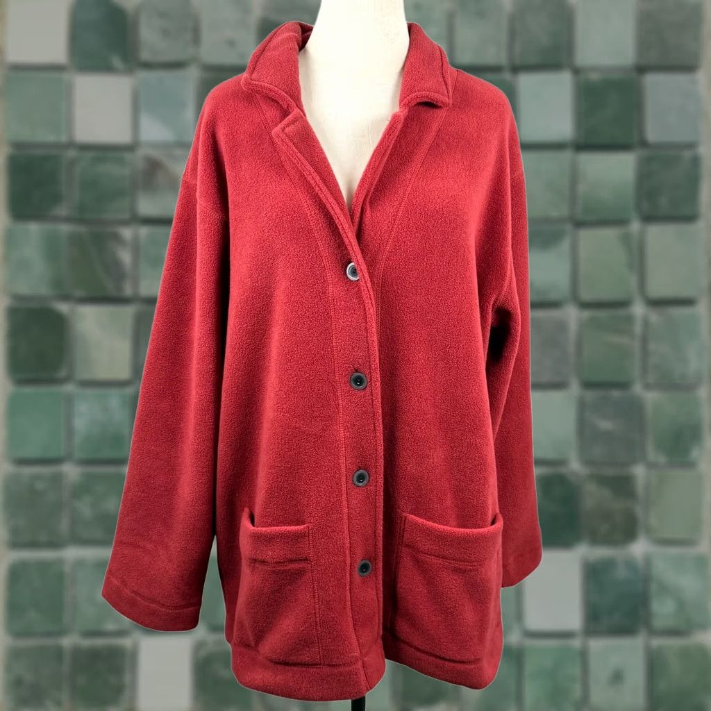 Vintage Oversized Lg Vintage Kmart 90s Fleece Cardigan Jacket Red Button Pockets Cabin Size L / US 10 / IT 46 - 1 Thumbnail