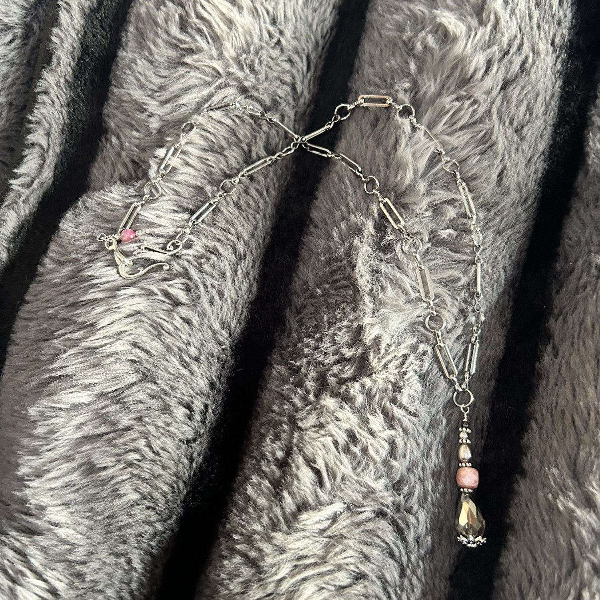 Handmade Handcrafted rutilated quartz rhodonite elbaite pendant chain Size ONE SIZE - 5 Thumbnail