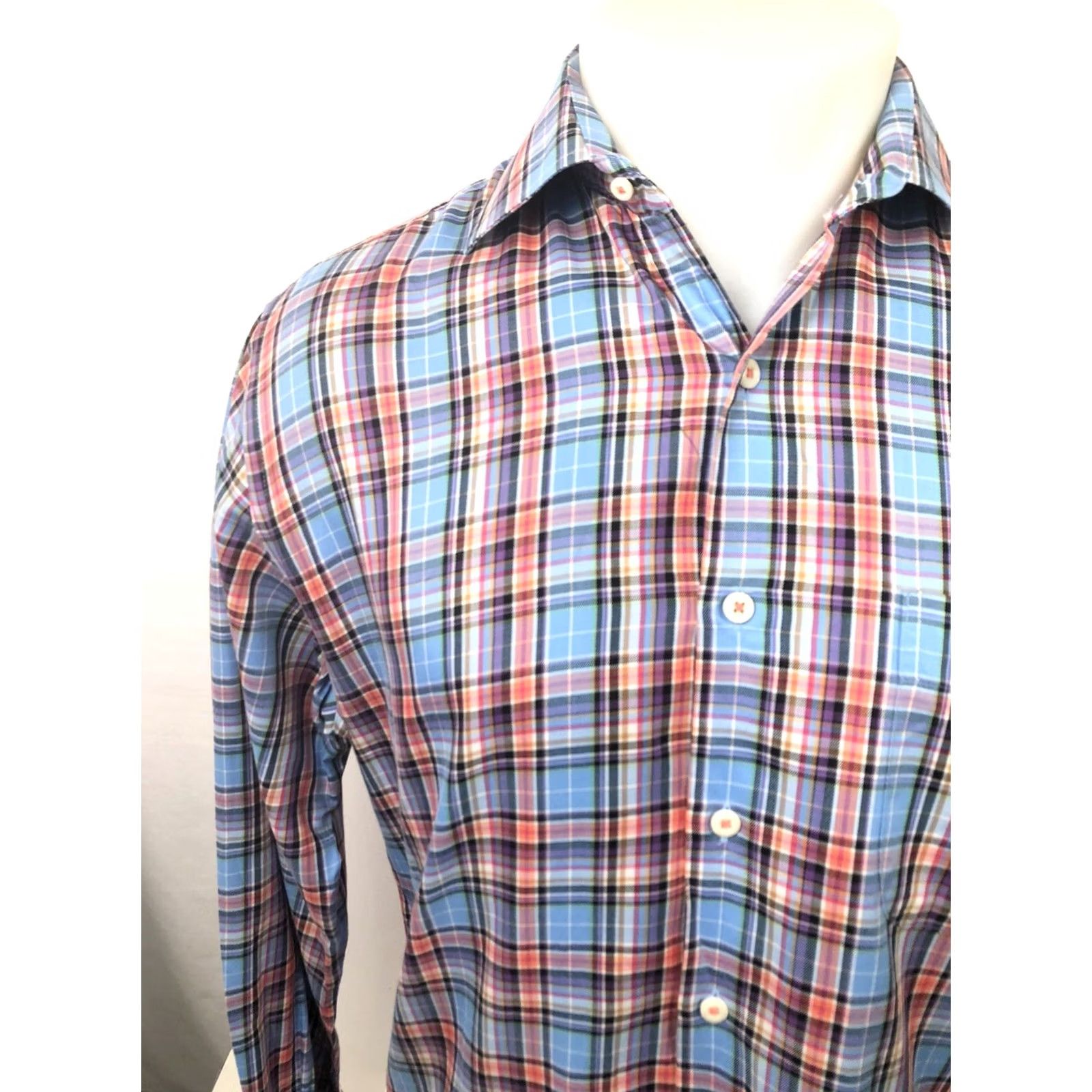 Peter Millar PETER MILLAR Mens M Blue/Pink/Red Plaid Button-Down Shirt Size US M / EU 48-50 / 2 - 4 Thumbnail