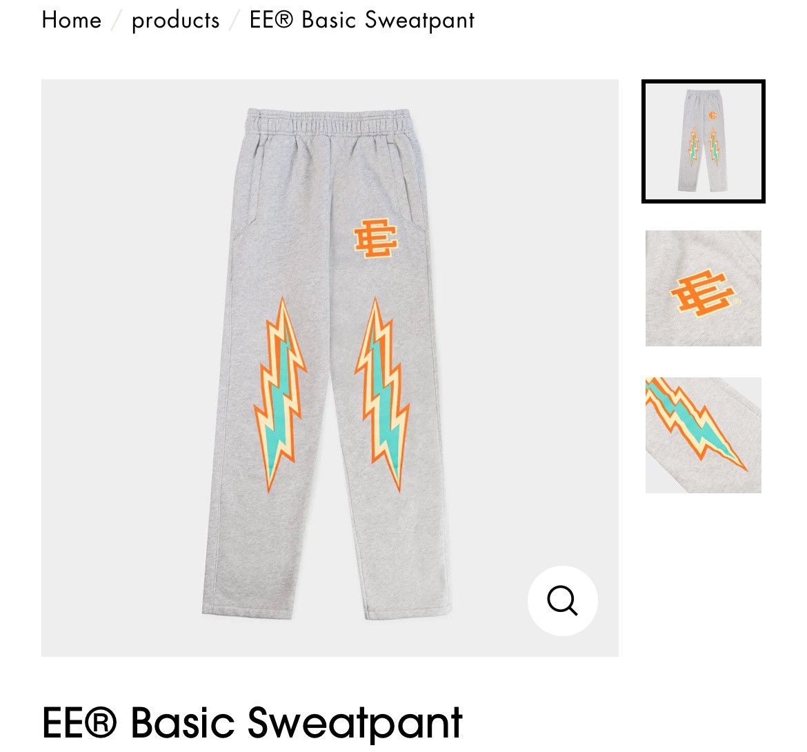 image of Eric Emanuel Ee Grey Orange Lightning Bolt Sweatpants Large, Men's (Size 32)