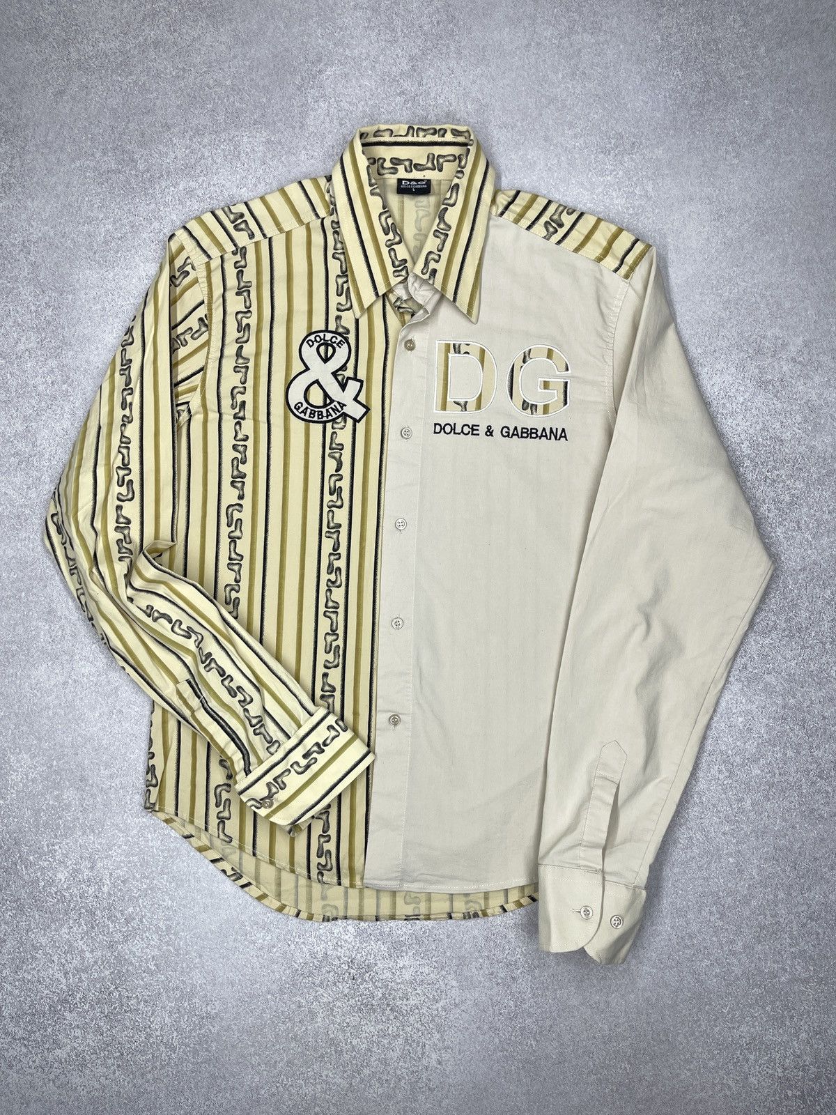 Dolce & Gabbana Vintage Dolce & Gabbana Logo Pattern Stripe Patch Shirt Size US M / EU 48-50 / 2 - 2 Thumbnail