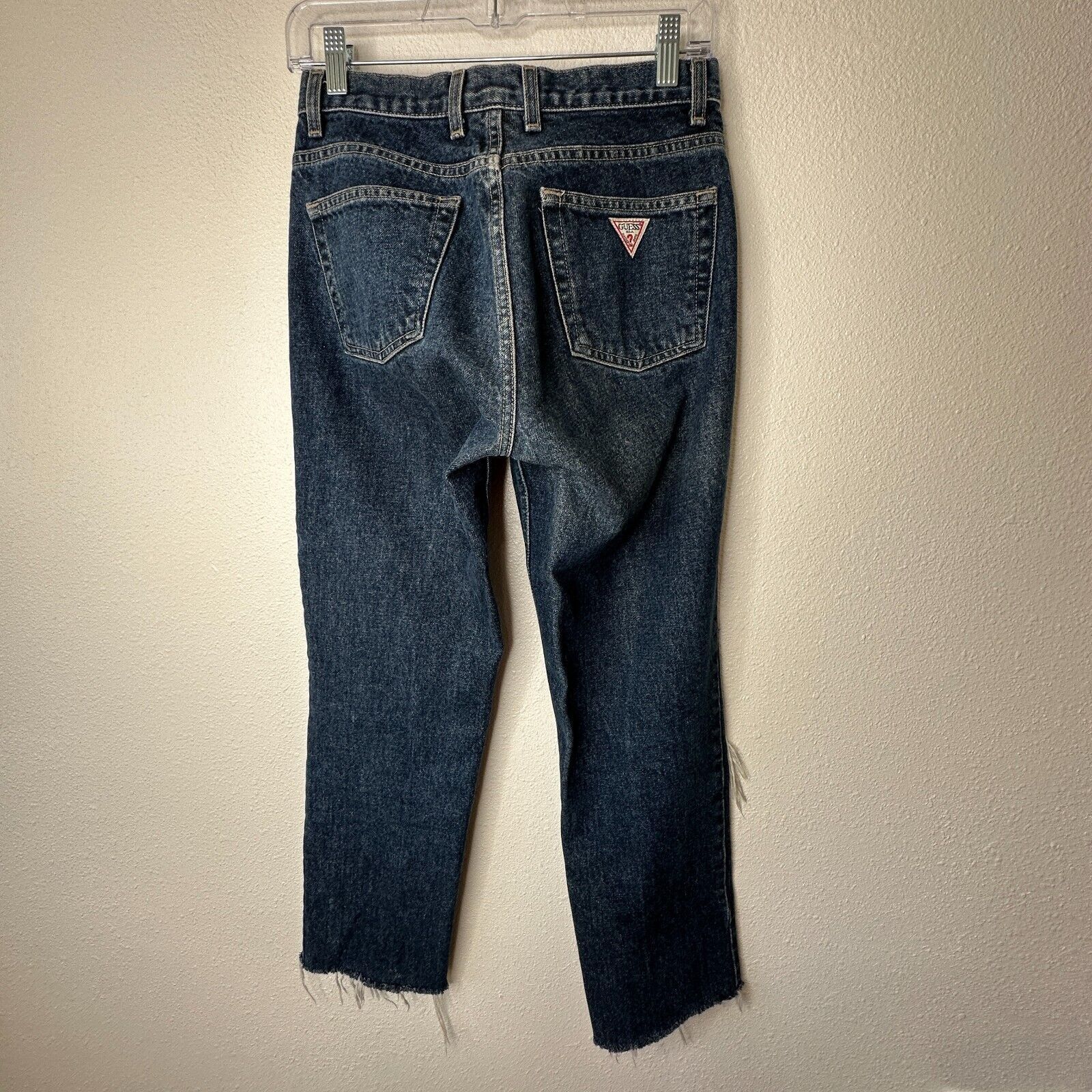 Guess Guess Dark Blue Wash Distressed Slim Leg Raw Hem Denim Jeans Size 28" / US 6 / IT 42 - 7 Thumbnail