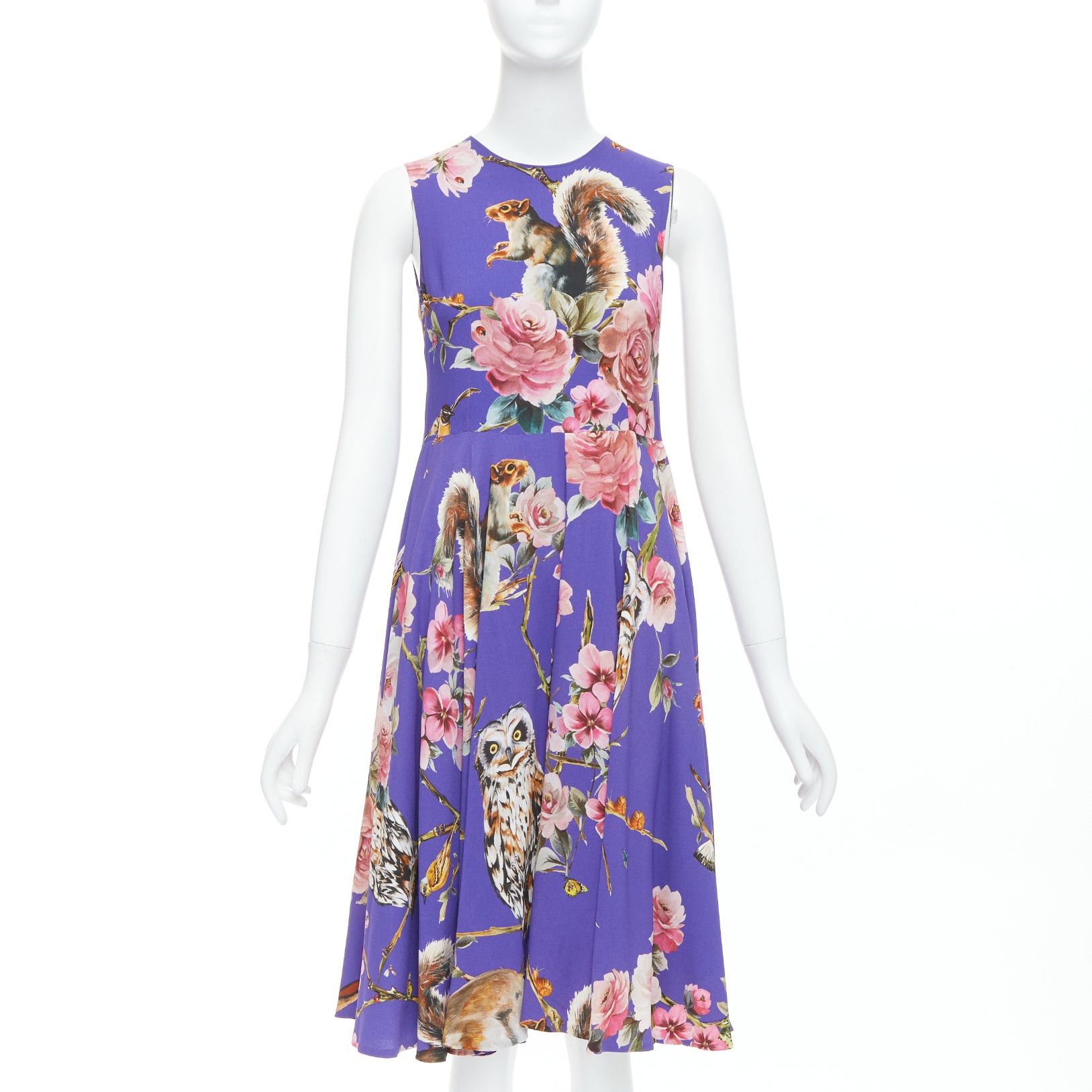 Dolce & Gabbana DOLCE GABBANA purple squirrel garden floral print cocktail dress IT36 XXS Size XS / US 0-2 / IT 36-38 - 1 Thumbnail