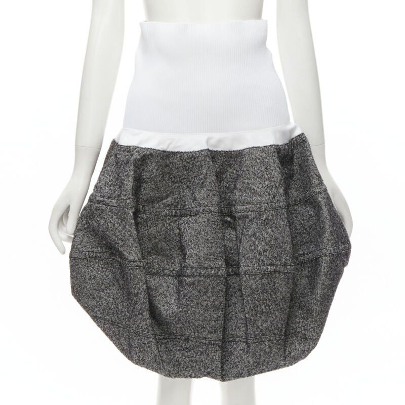LOUIS VUITTON 2021 Runway white ribbed grey wool dropped bubble skirt FR34 XS