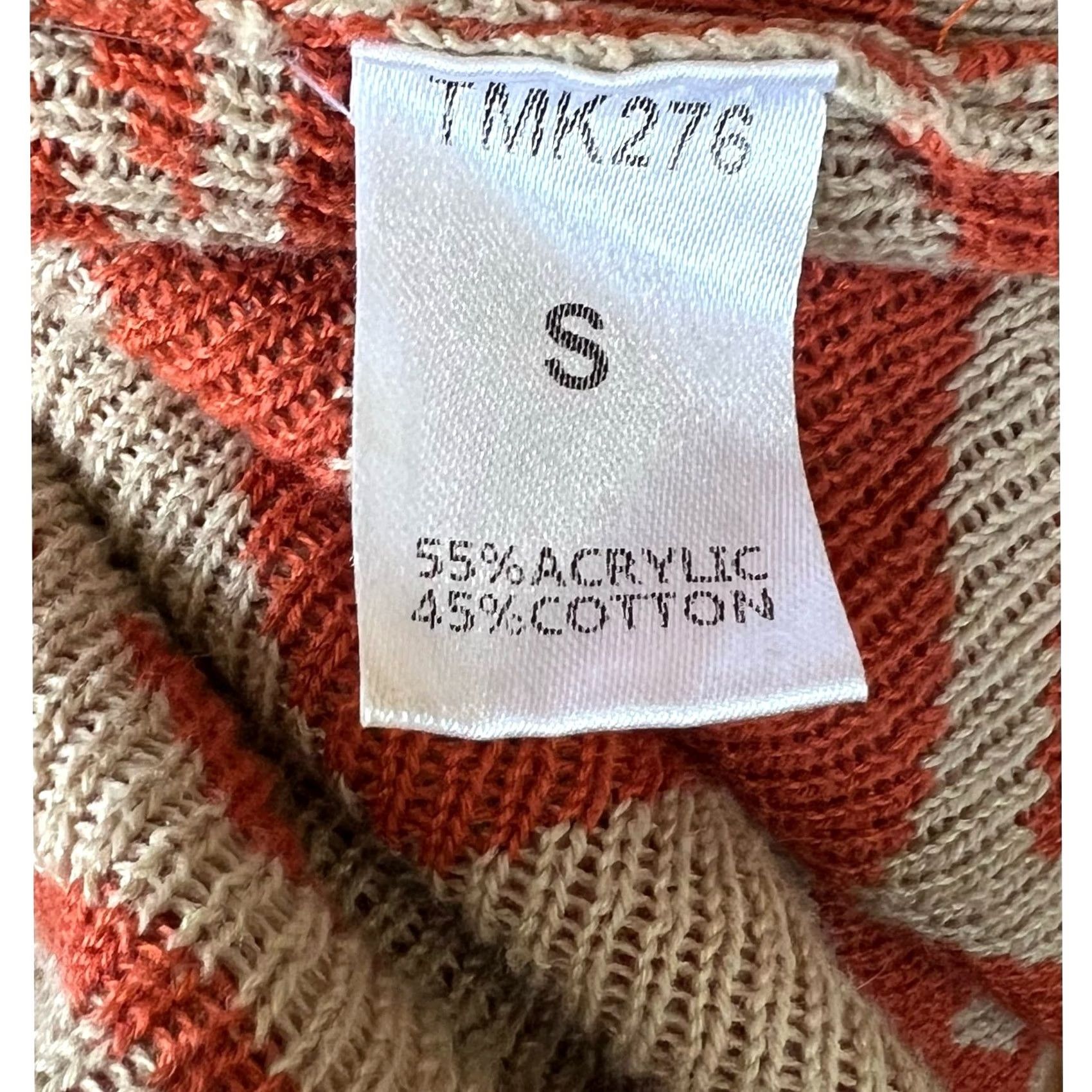 Vintage THML Cardigan Geometric Orange Beige Sweater Open Front Waterfall Women Sz S Size S / US 4 / IT 40 - 7 Thumbnail