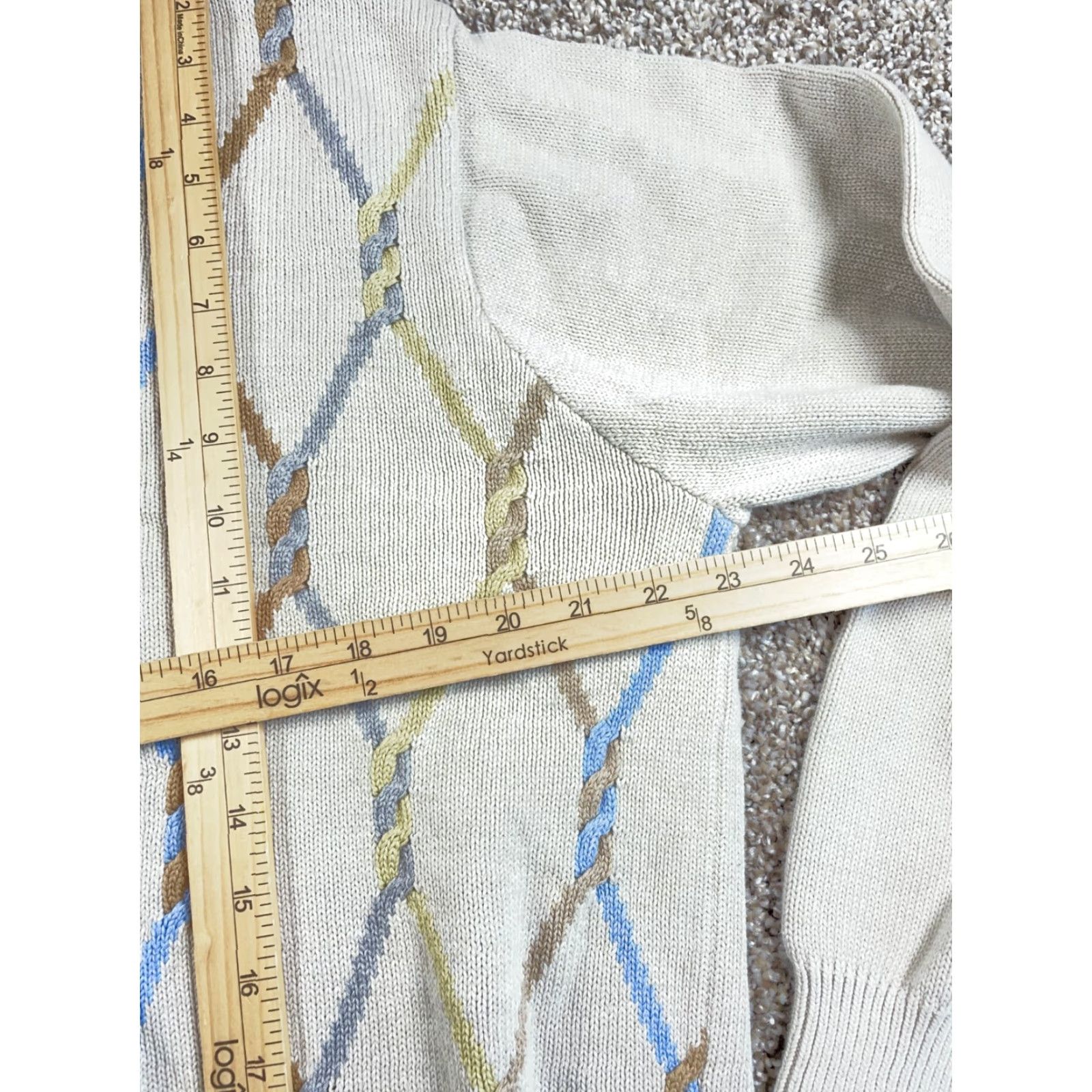 Talbots VINTAGE Talbots Pima Cotton Geometric Pattern V-Neck Sweater Adult Large Beige Mens Pullover Knit Regular Fit Size US L / EU 52-54 / 3 - 6 Thumbnail